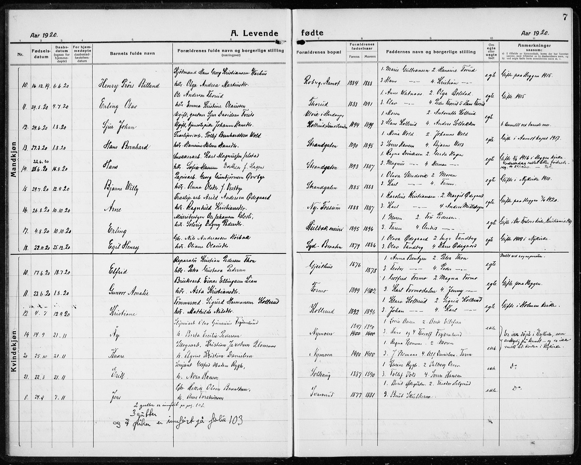 Modum kirkebøker, AV/SAKO-A-234/G/Gc/L0002: Parish register (copy) no. III 2, 1919-1935, p. 7