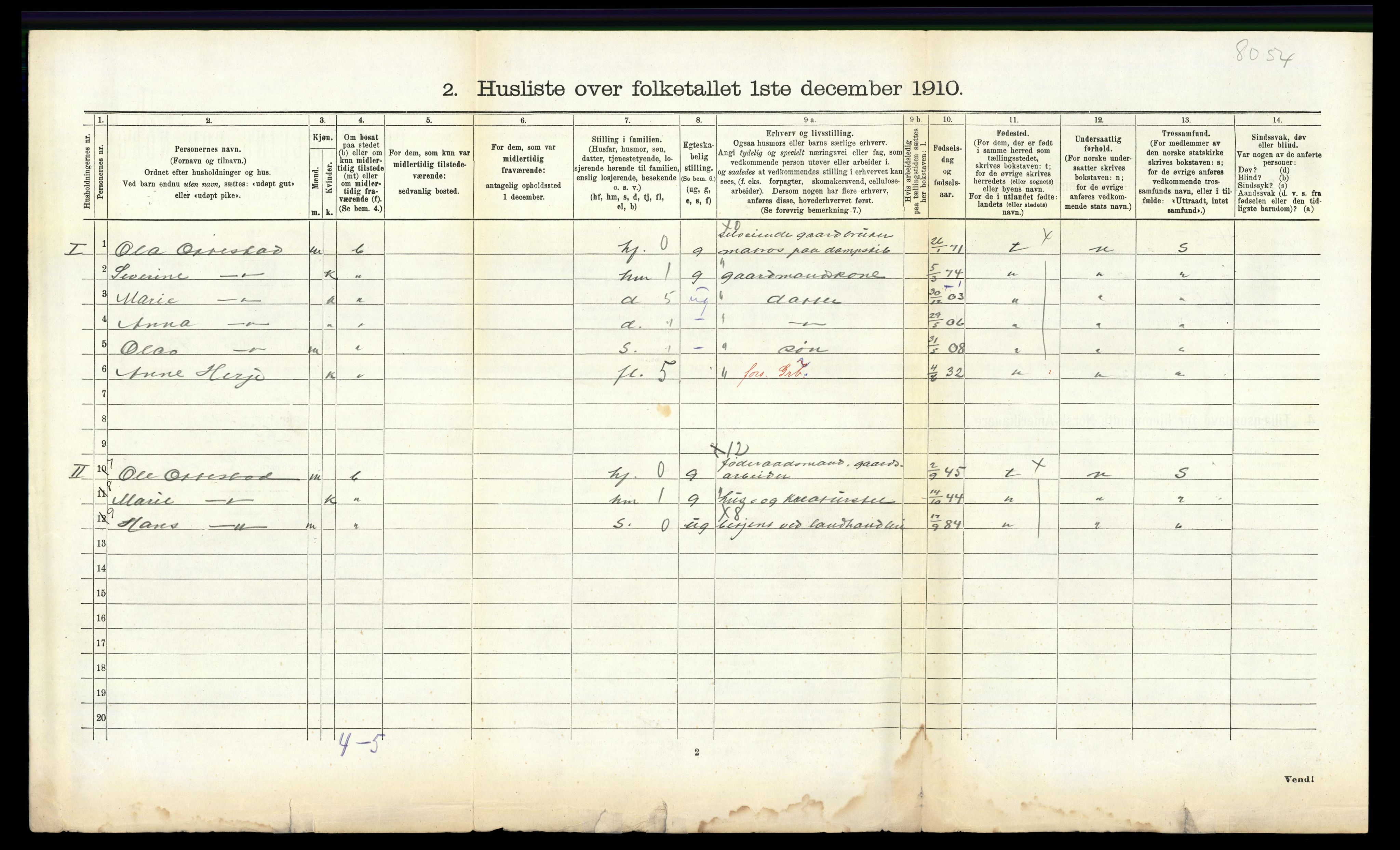 RA, 1910 census for Veøy, 1910, p. 699