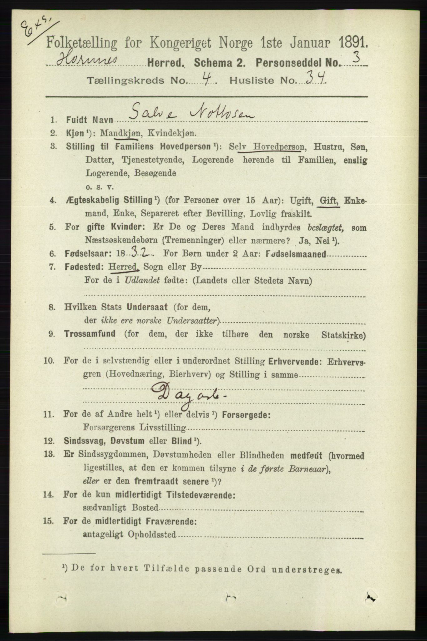 RA, Census 1891 for Nedenes amt: Gjenparter av personsedler for beslektede ektefeller, menn, 1891, p. 987