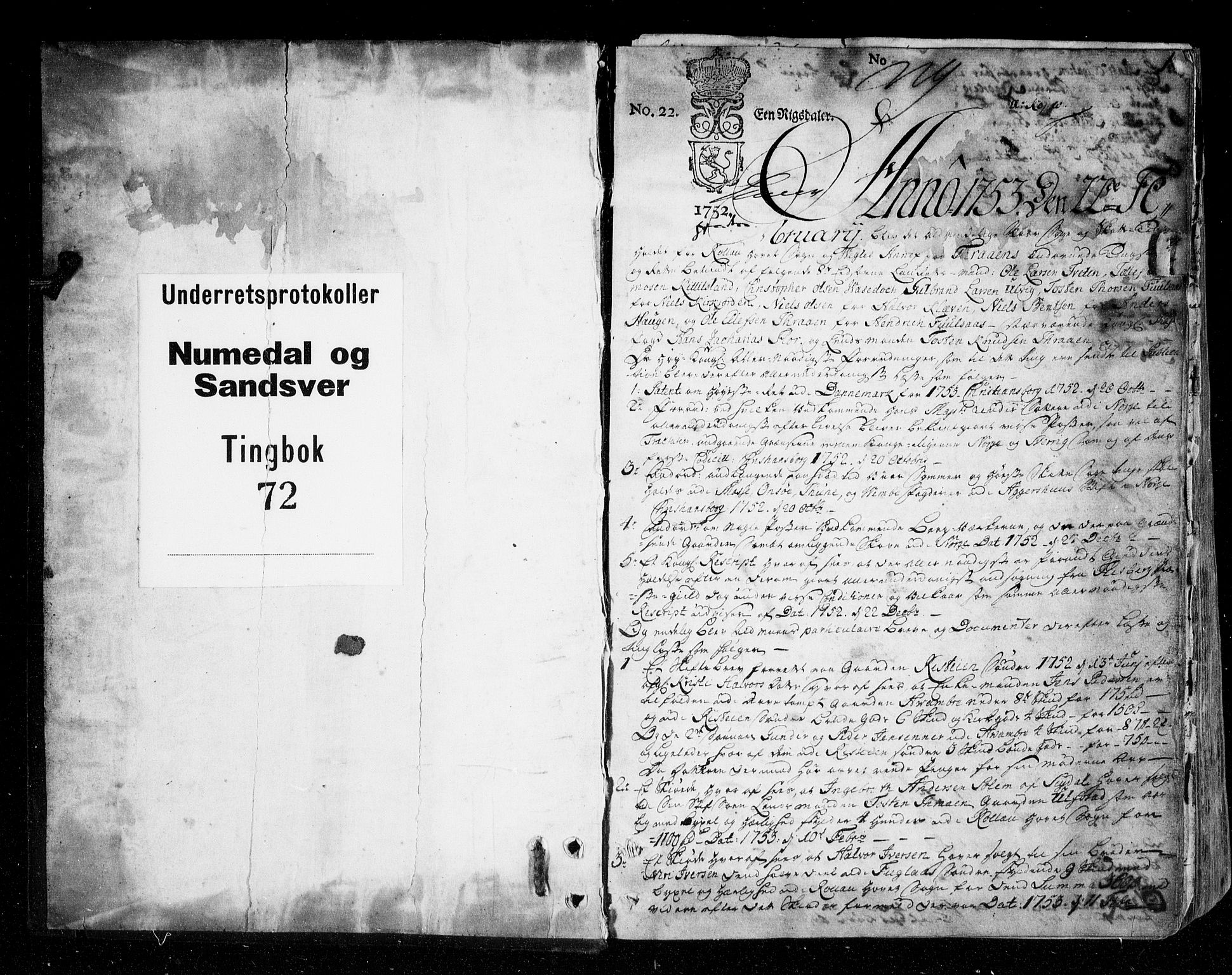 Numedal og Sandsvær sorenskriveri, SAKO/A-128/F/Fa/Faa/L0072: Tingbøker, 1753-1756, p. 0b-1a