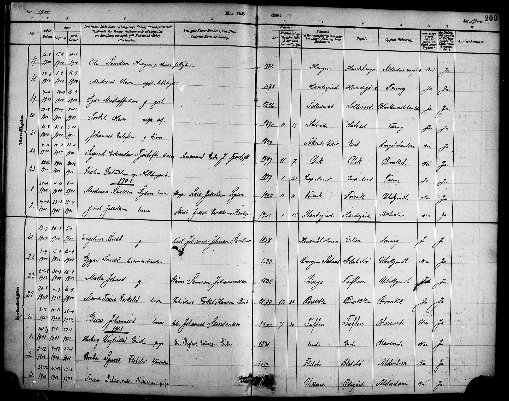 Ullensvang sokneprestembete, AV/SAB-A-78701/H/Hab: Parish register (copy) no. D 1, 1891-1908, p. 200