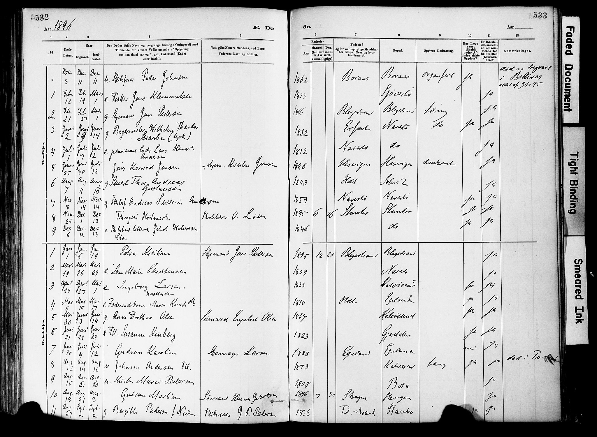 Dypvåg sokneprestkontor, SAK/1111-0007/F/Fa/Fab/L0001: Parish register (official) no. A 1, 1885-1912, p. 532-533