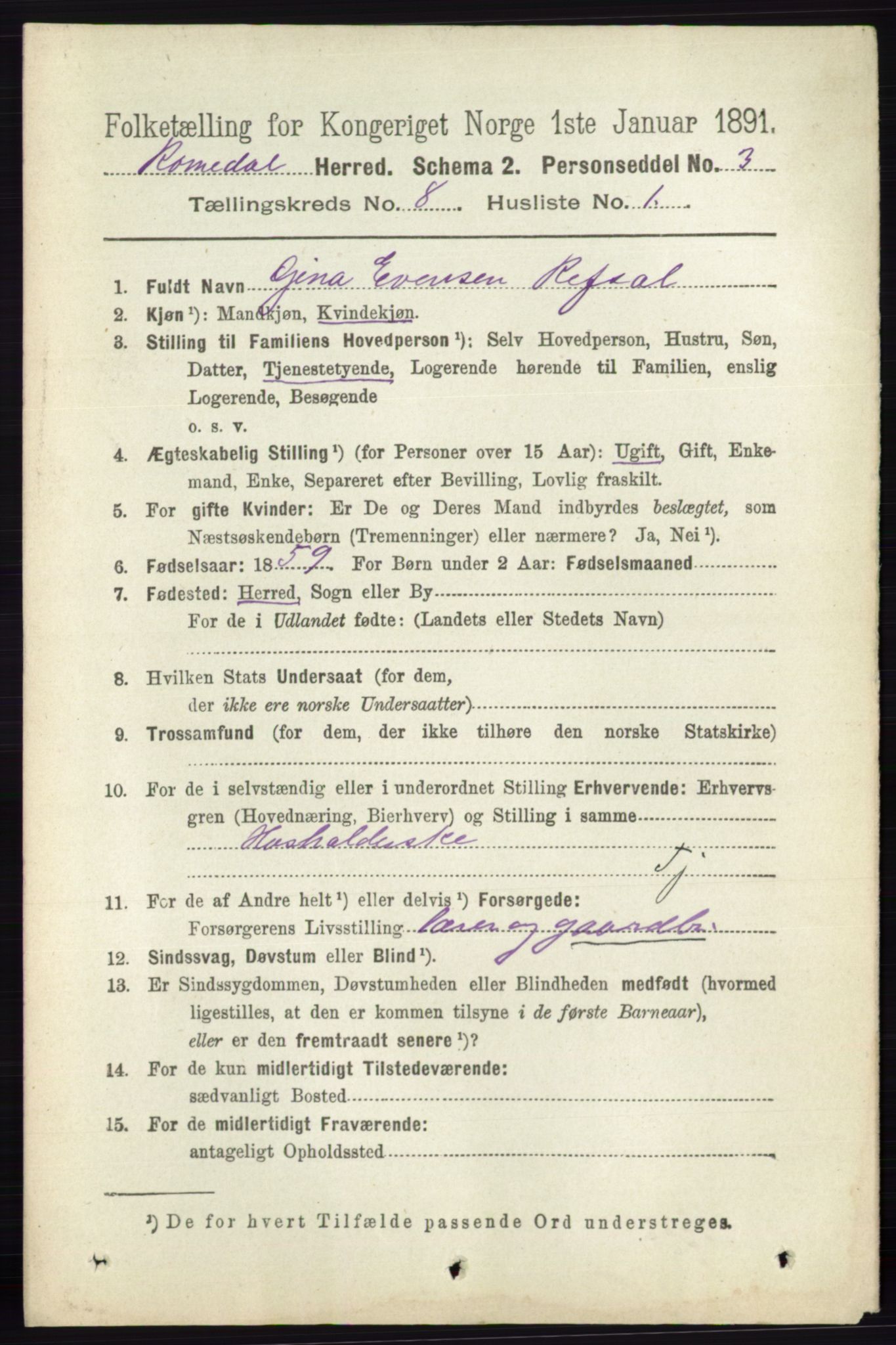 RA, 1891 census for 0416 Romedal, 1891, p. 3966