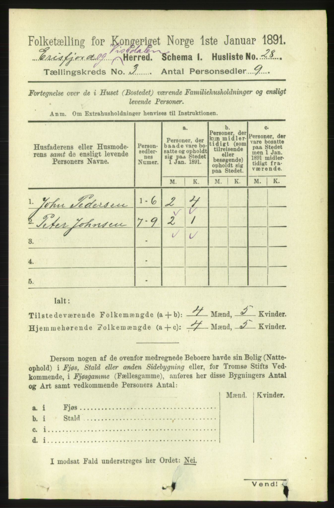 RA, 1891 census for 1542 Eresfjord og Vistdal, 1891, p. 624