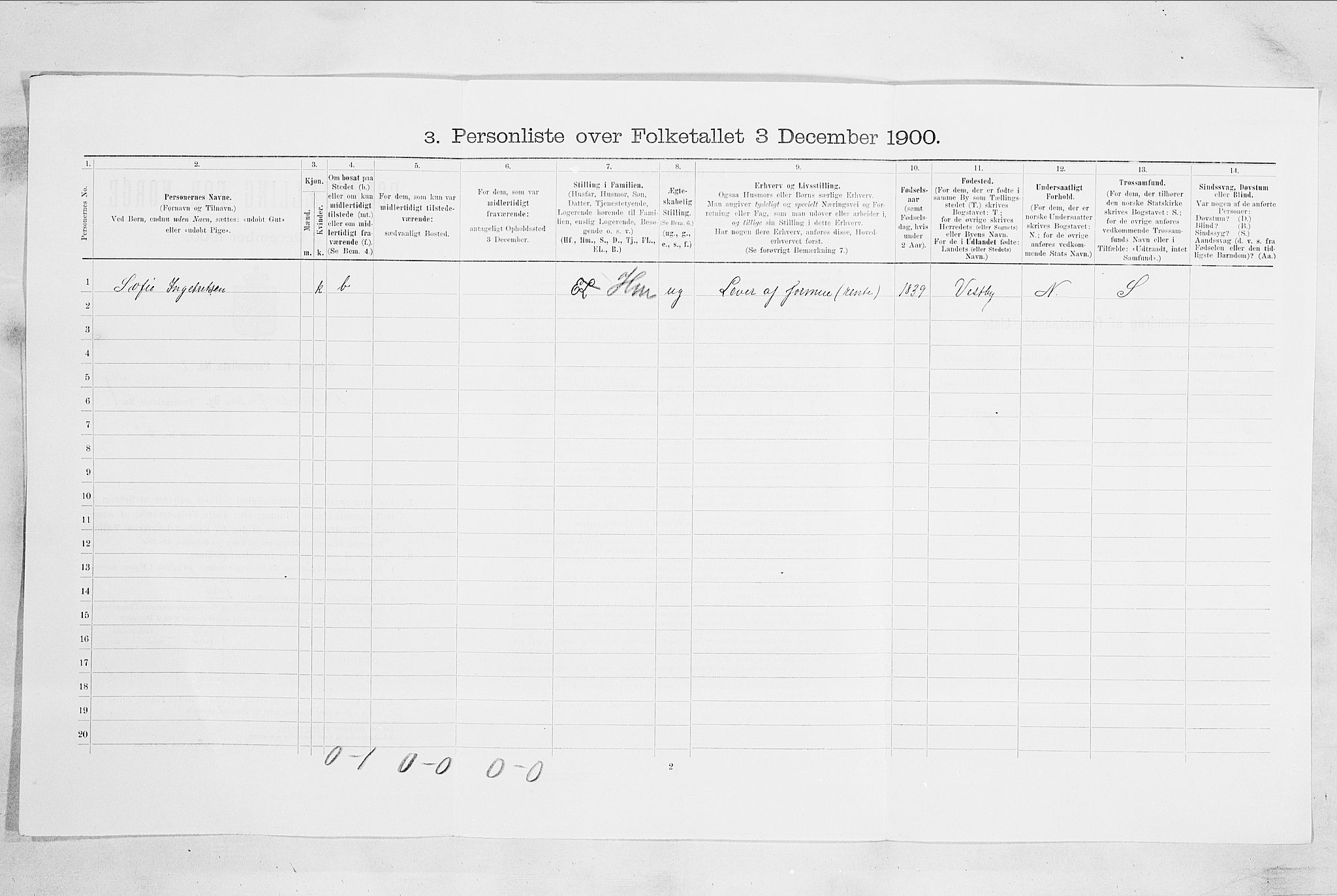 SAO, 1900 census for Hvitsten, 1900