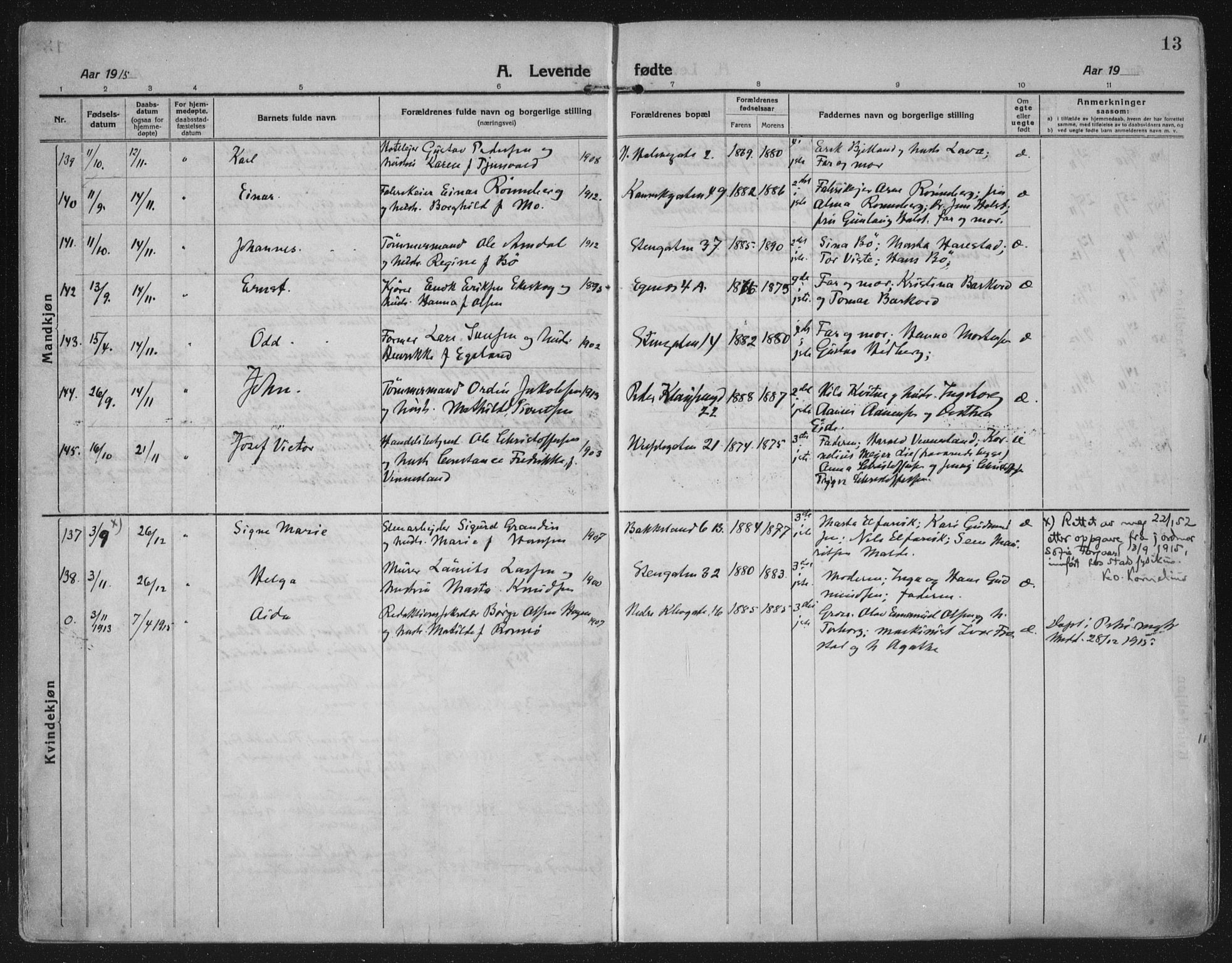 Domkirken sokneprestkontor, AV/SAST-A-101812/002/A/L0018: Parish register (official) no. A 34, 1915-1929, p. 13