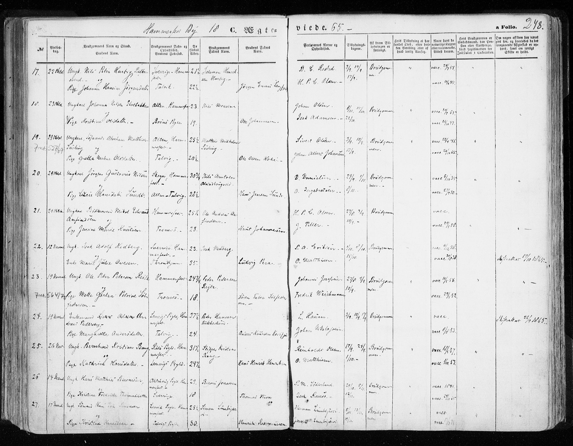 Hammerfest sokneprestkontor, SATØ/S-1347/H/Ha/L0005.kirke: Parish register (official) no. 5, 1857-1869, p. 248
