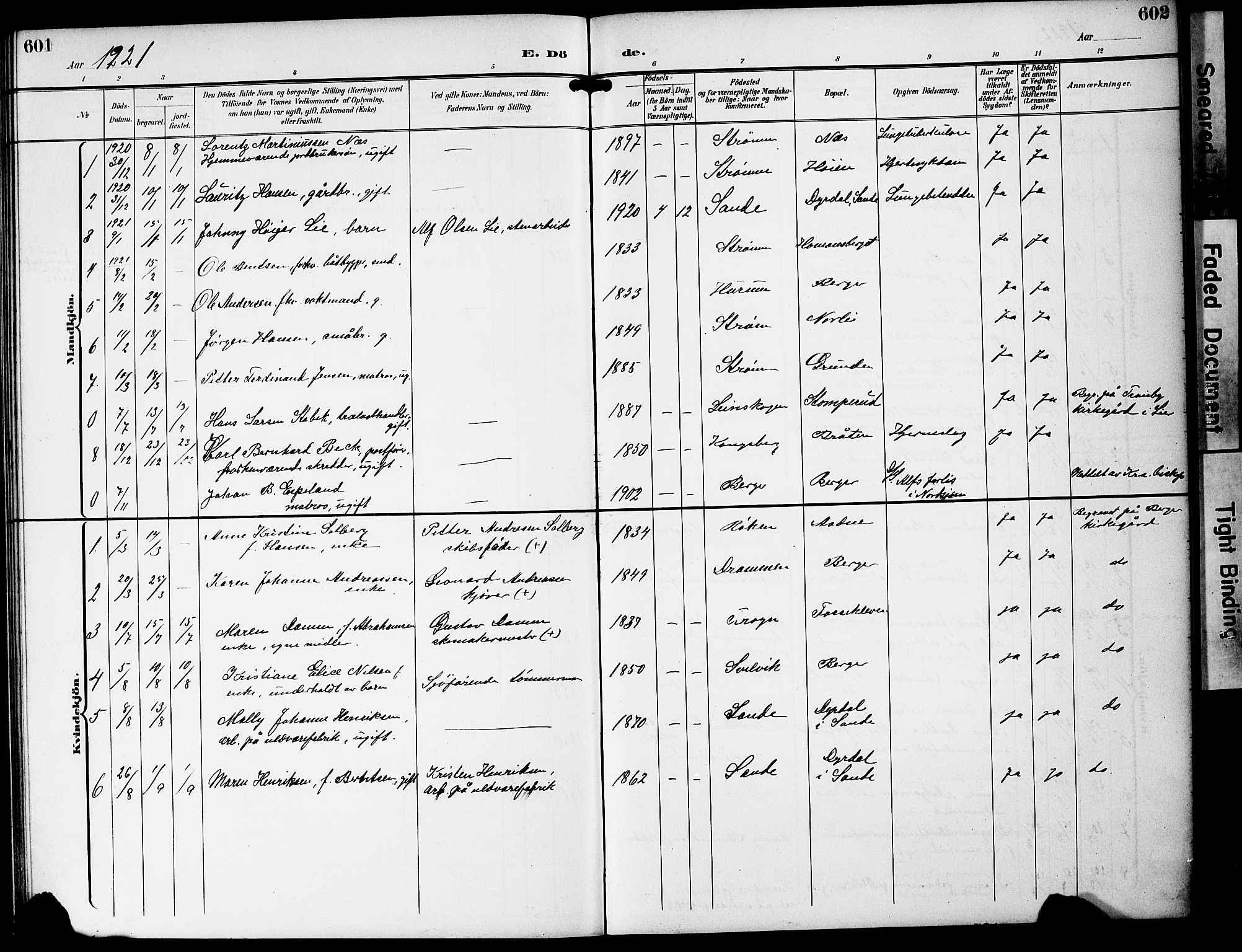 Strømm kirkebøker, AV/SAKO-A-322/G/Ga/L0004: Parish register (copy) no. I 4, 1897-1927, p. 601-602