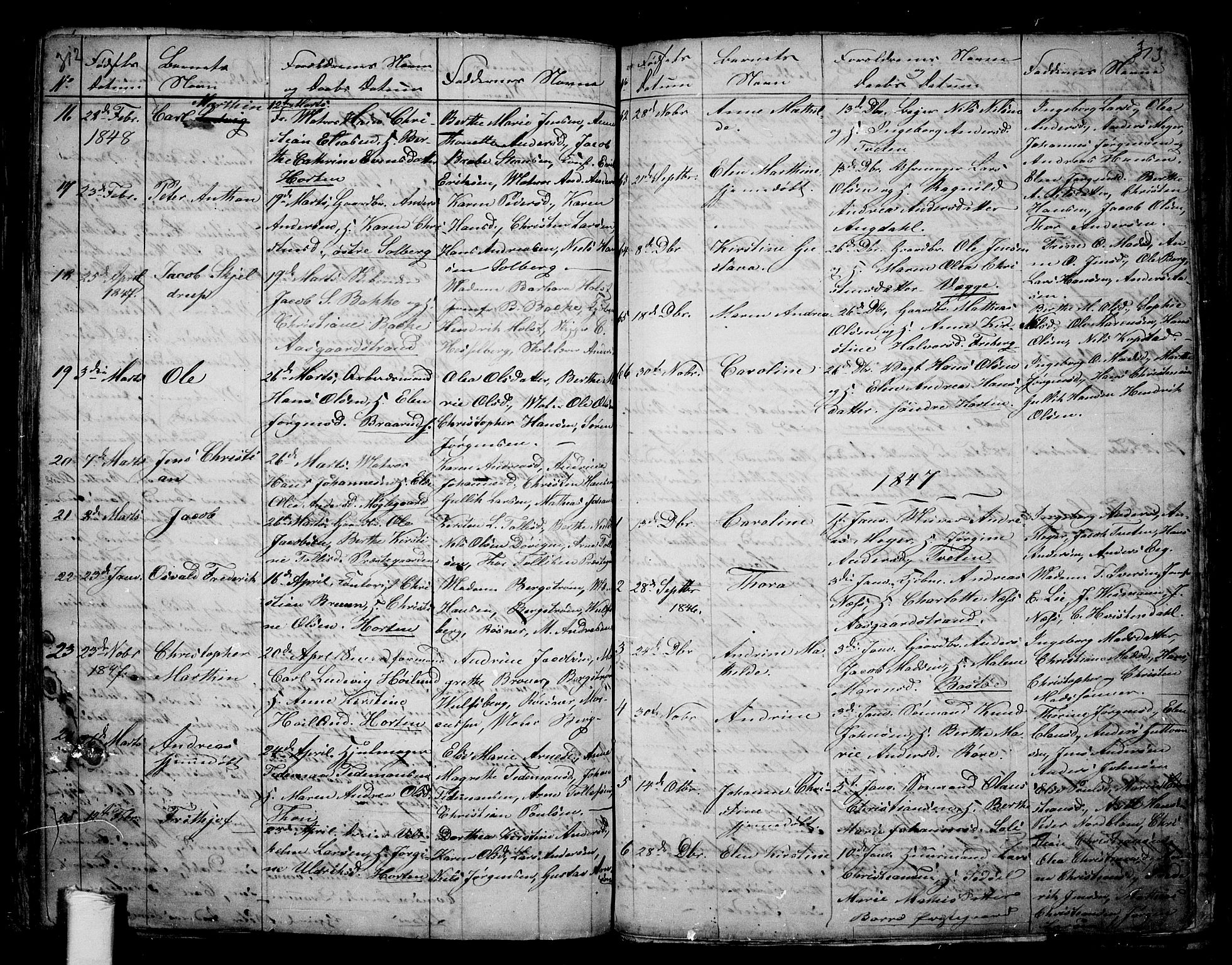 Borre kirkebøker, SAKO/A-338/G/Ga/L0001: Parish register (copy) no. I 1, 1815-1851, p. 312-313