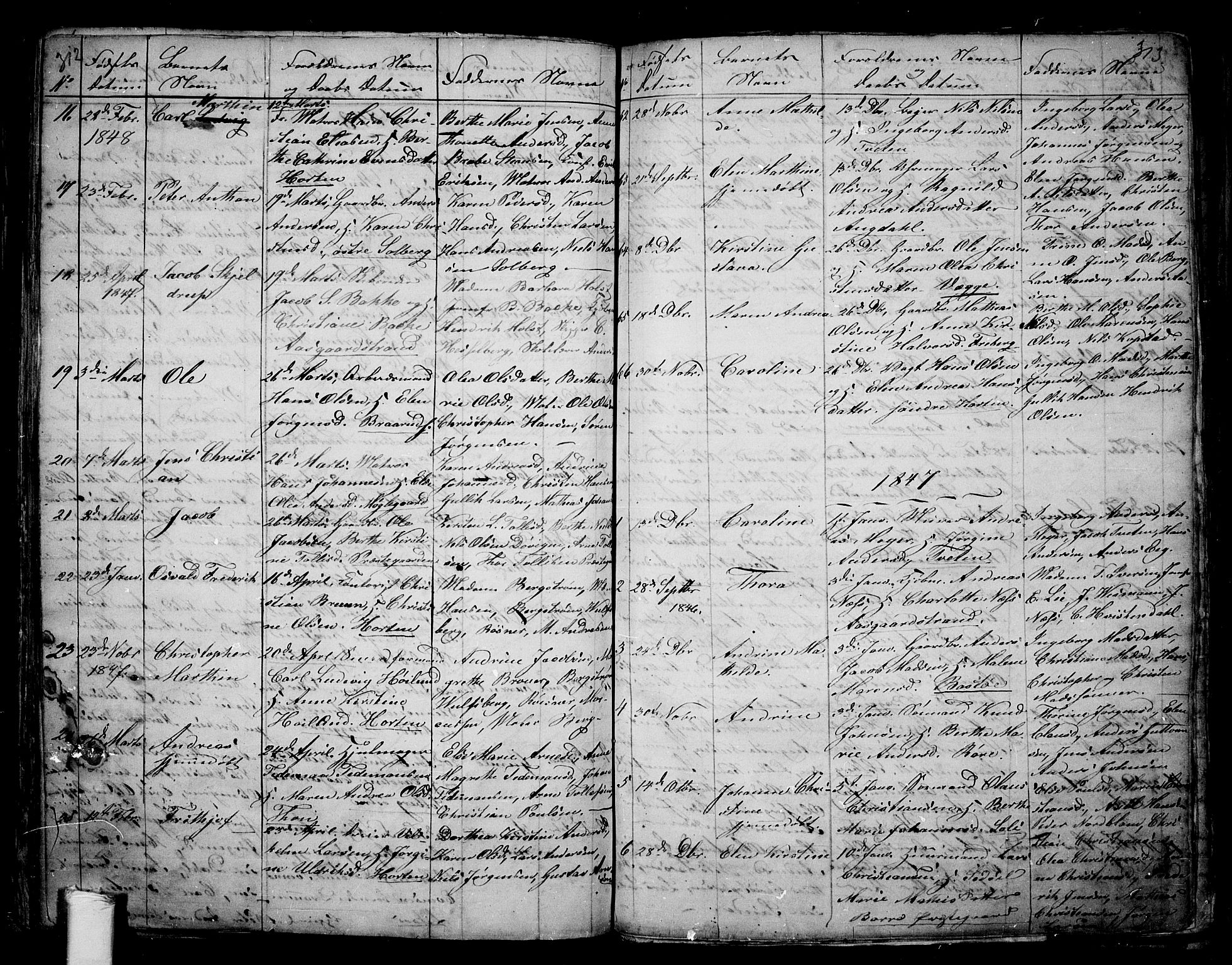 Borre kirkebøker, AV/SAKO-A-338/G/Ga/L0001: Parish register (copy) no. I 1, 1815-1851, p. 312-313