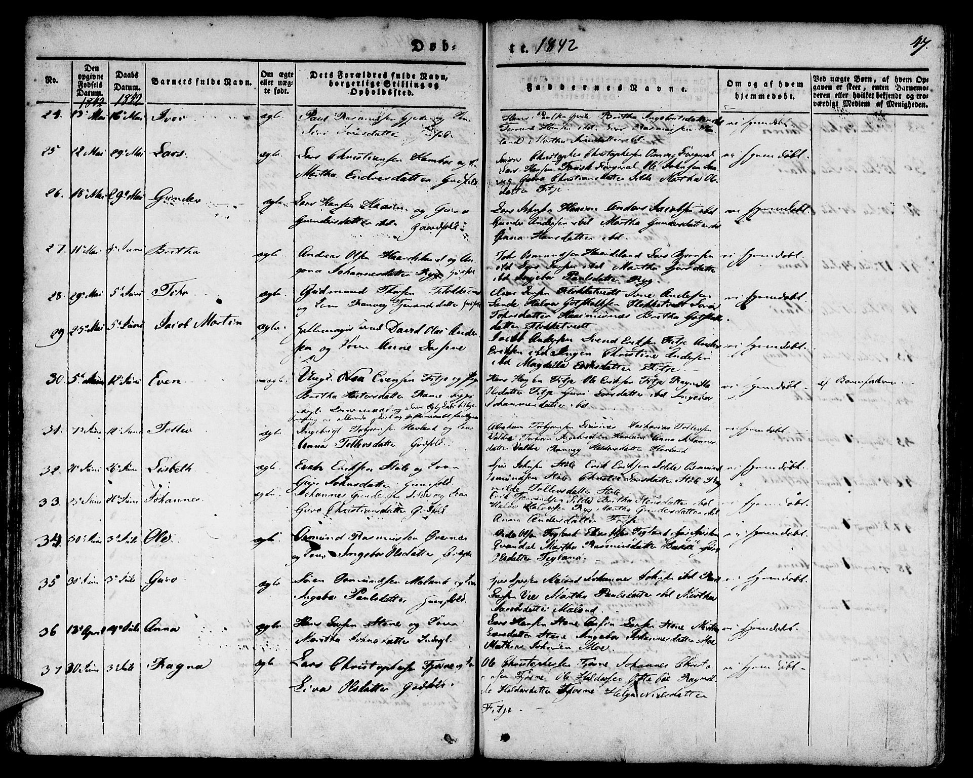 Etne sokneprestembete, AV/SAB-A-75001/H/Haa: Parish register (official) no. A 7, 1831-1847, p. 47