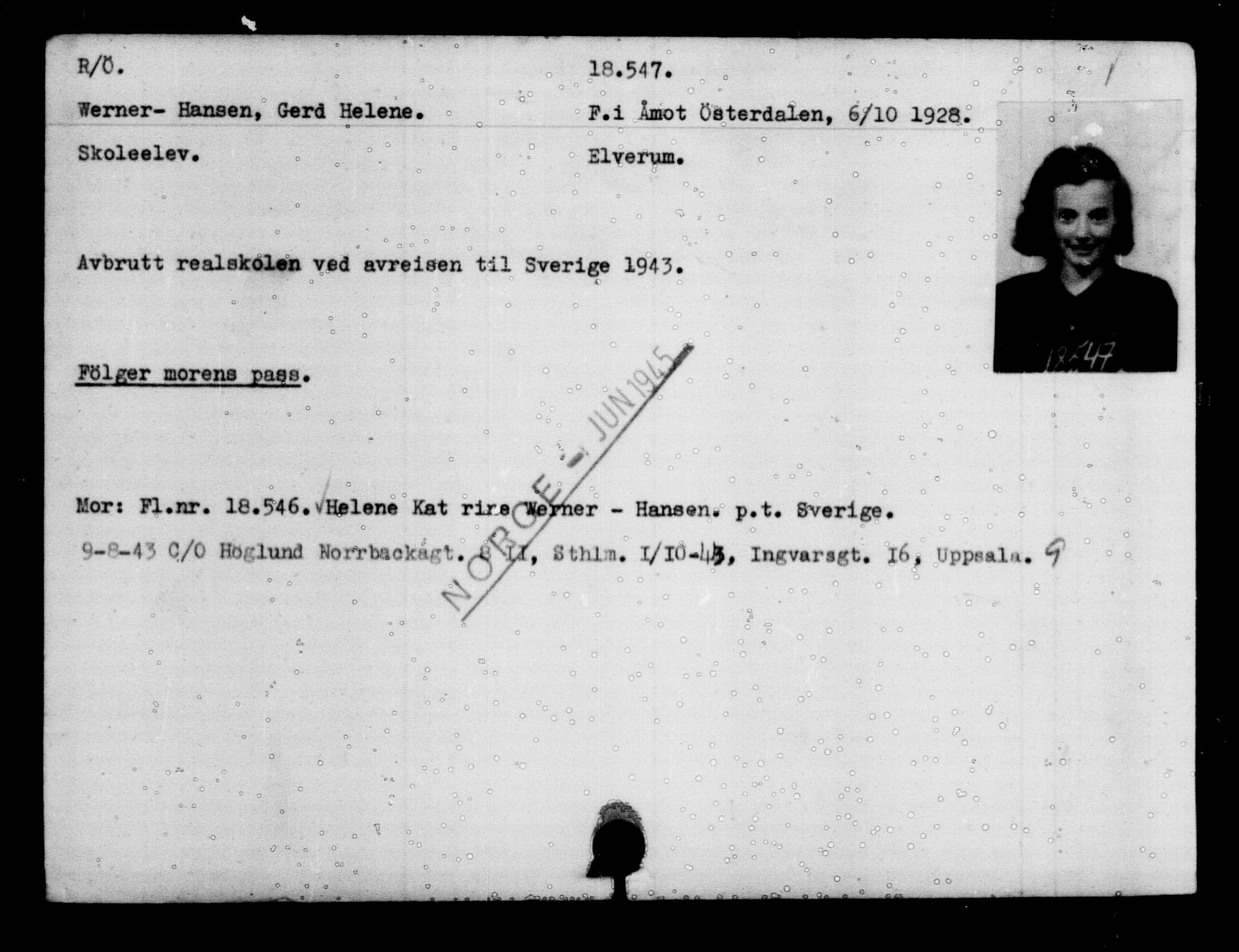 Utenriksstasjonene, Legasjonen i Stockholm, Flyktningkontoret, AV/RA-S-6753/V/Va/L0009: Kjesäterkartoteket, flyktninger med registreringsnr. 18502-22048, 1940-1945, p. 59