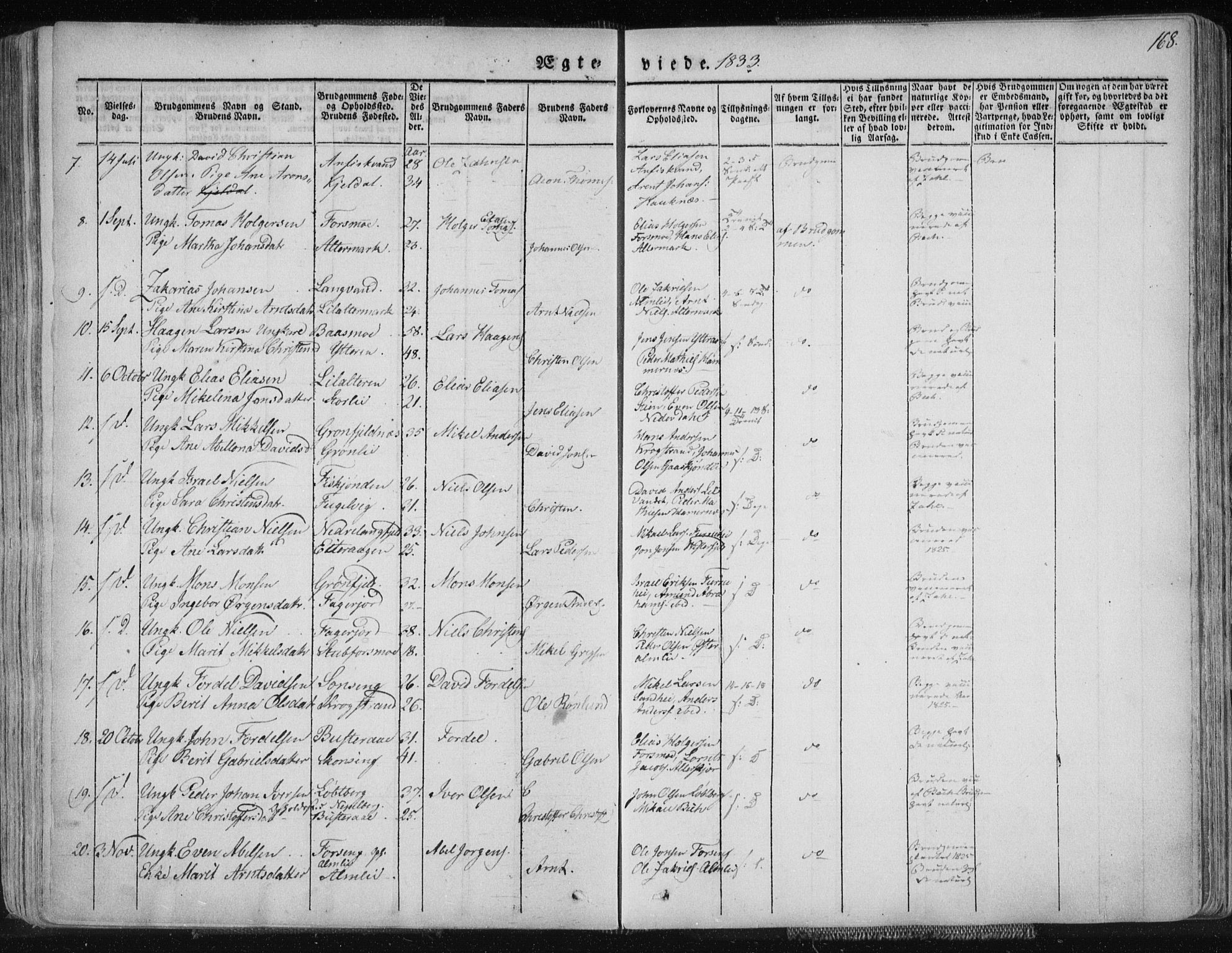 Ministerialprotokoller, klokkerbøker og fødselsregistre - Nordland, SAT/A-1459/827/L0390: Parish register (official) no. 827A02, 1826-1841, p. 168