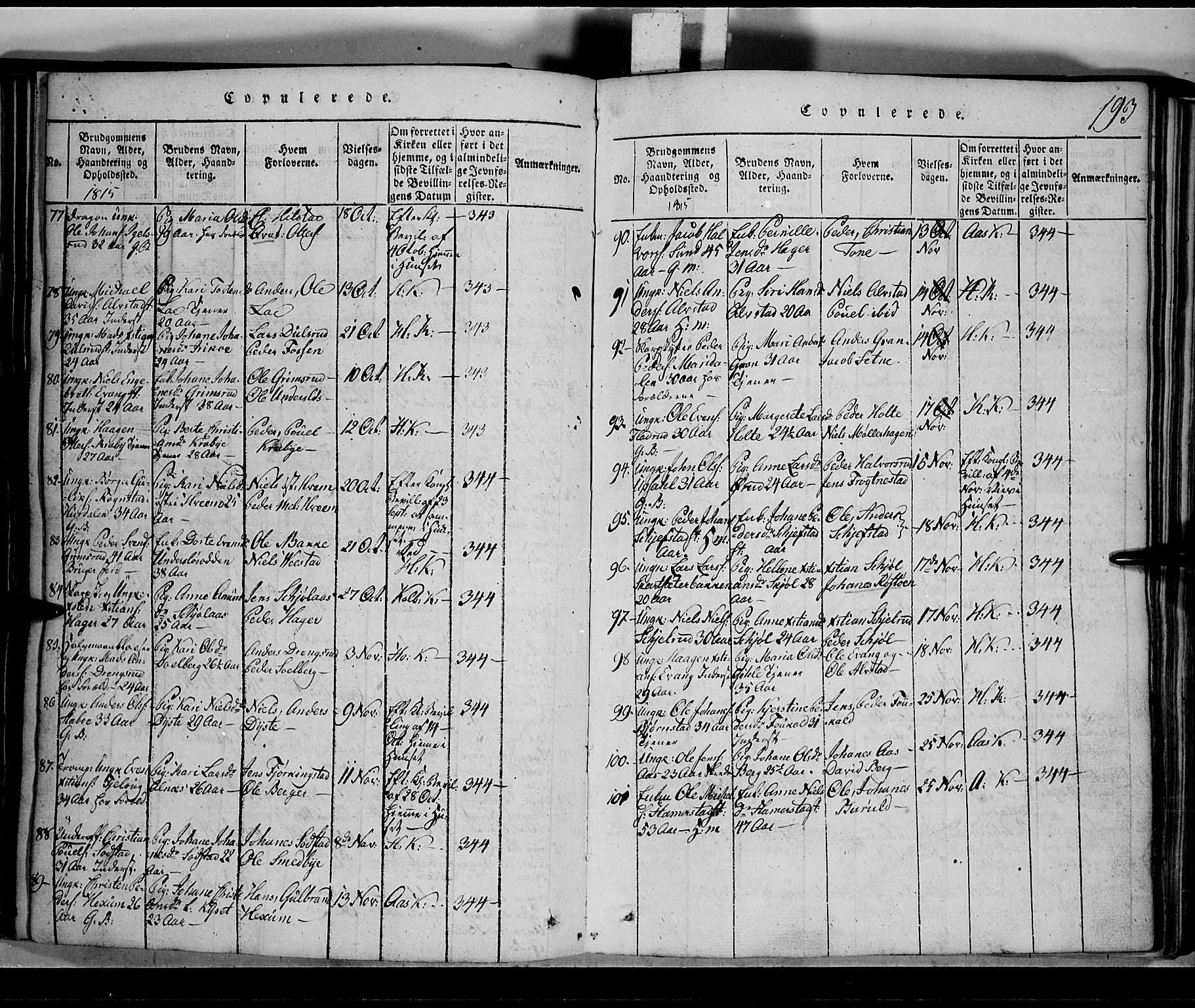 Toten prestekontor, SAH/PREST-102/H/Ha/Hab/L0001: Parish register (copy) no. 1, 1814-1820, p. 193