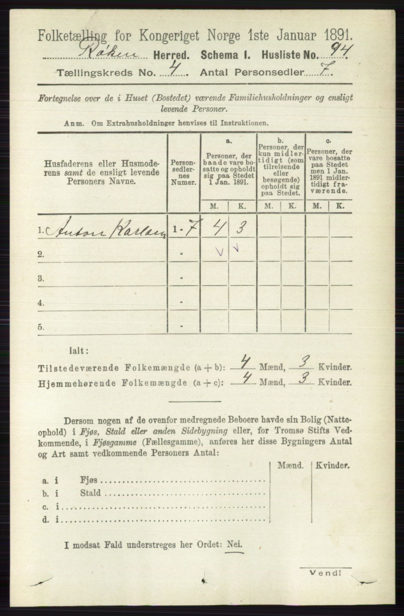 RA, 1891 census for 0627 Røyken, 1891, p. 1829