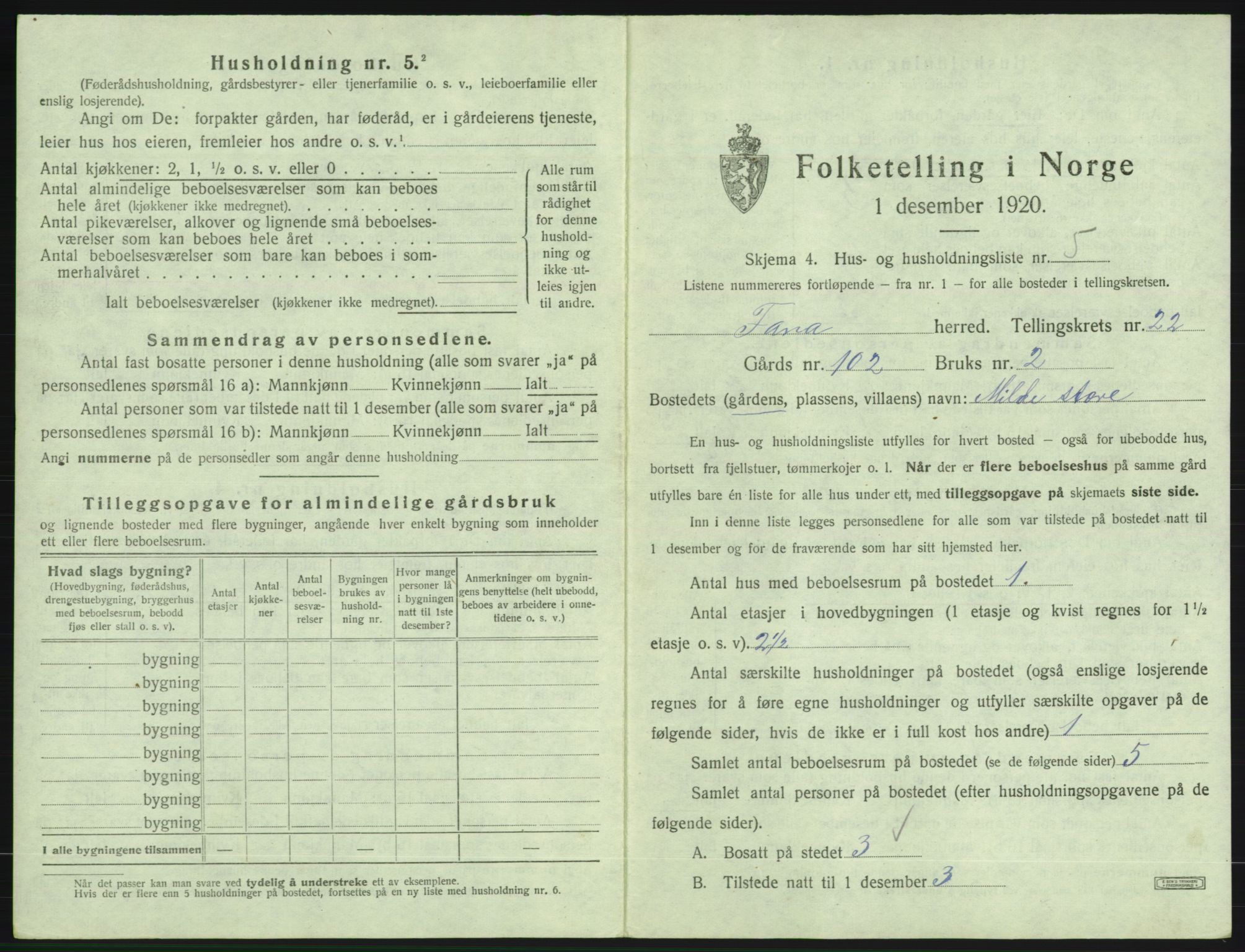 SAB, 1920 census for Fana, 1920, p. 3179