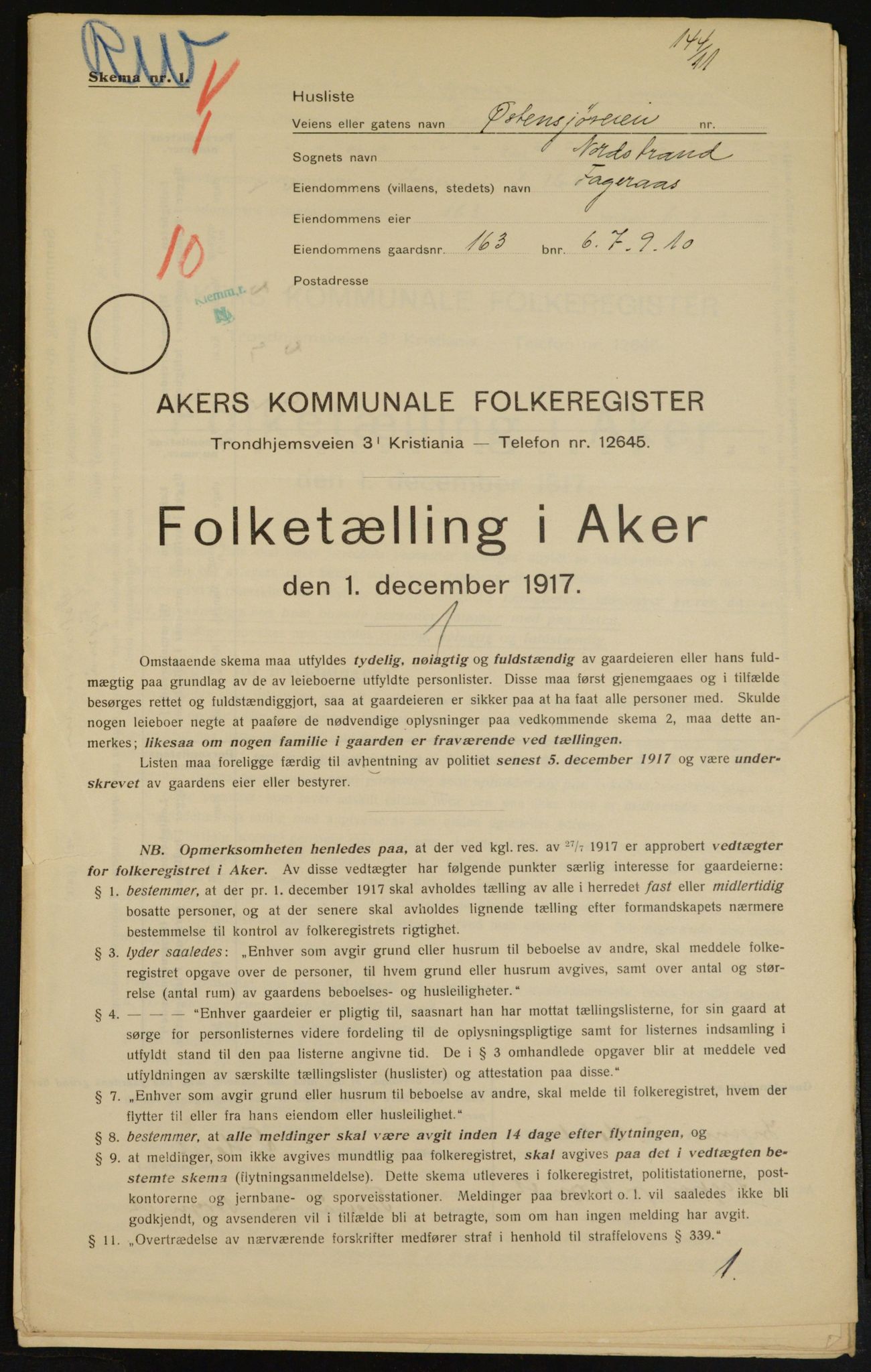 OBA, Municipal Census 1917 for Aker, 1917, p. 17214