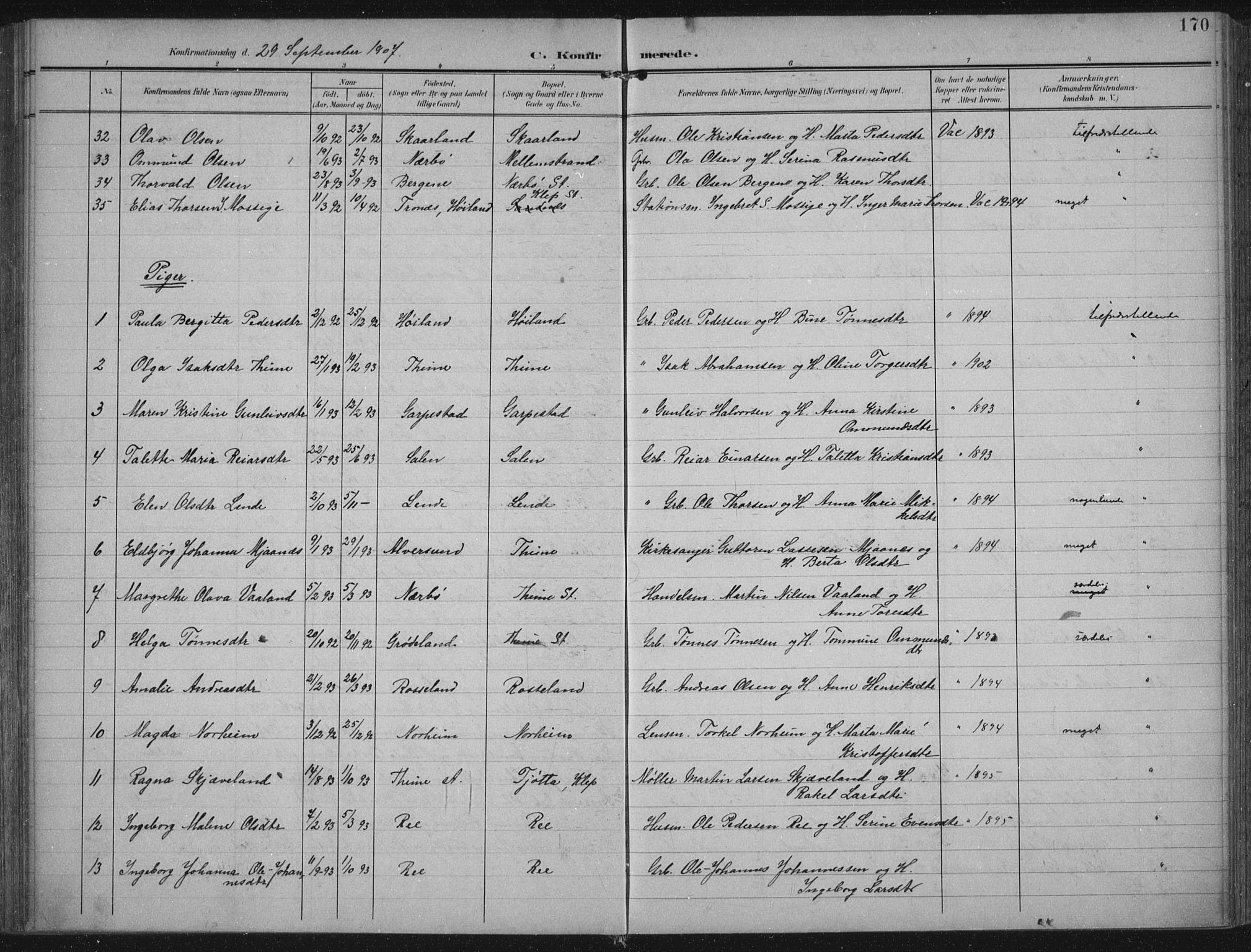 Lye sokneprestkontor, AV/SAST-A-101794/002/A/L0001: Parish register (official) no. A 12, 1904-1920, p. 170