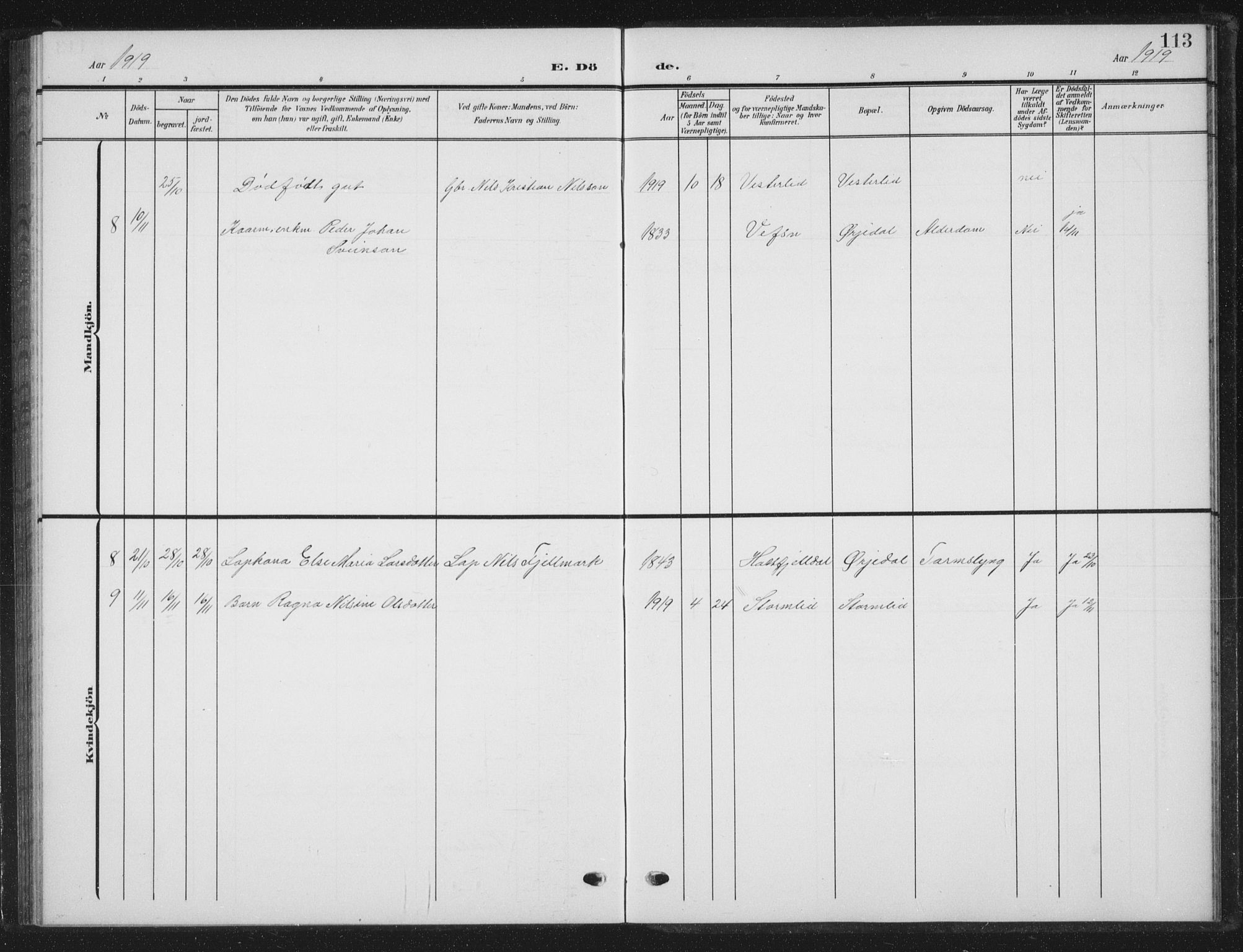 Ministerialprotokoller, klokkerbøker og fødselsregistre - Nordland, AV/SAT-A-1459/823/L0331: Parish register (copy) no. 823C03, 1905-1934, p. 113