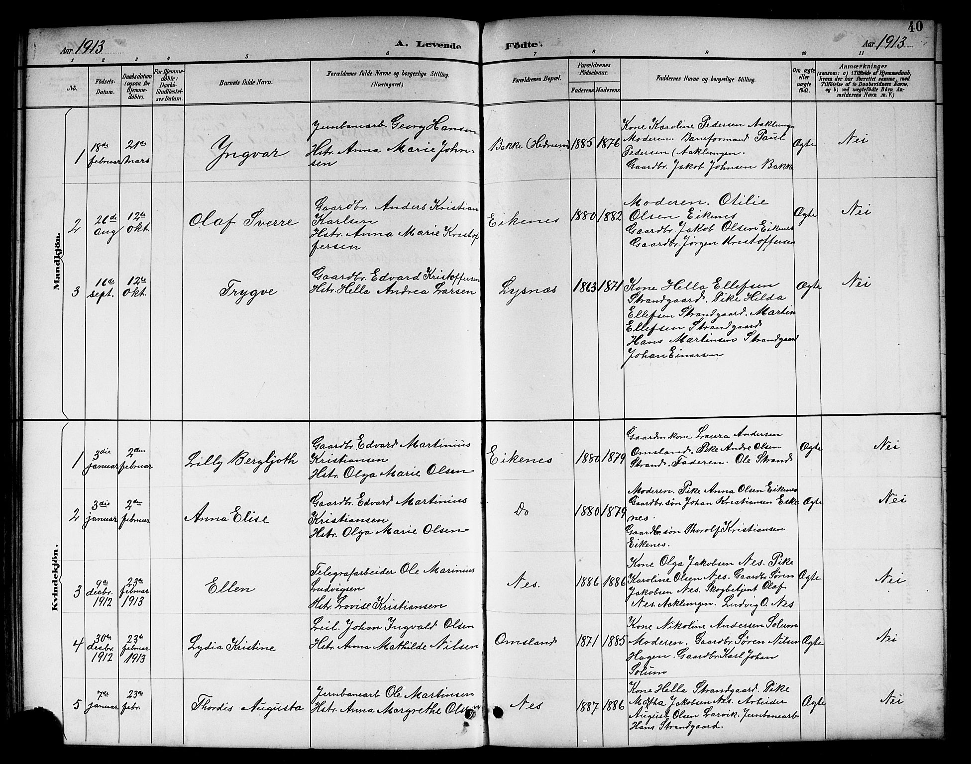 Brunlanes kirkebøker, AV/SAKO-A-342/G/Gc/L0002: Parish register (copy) no. III 2, 1891-1922, p. 40