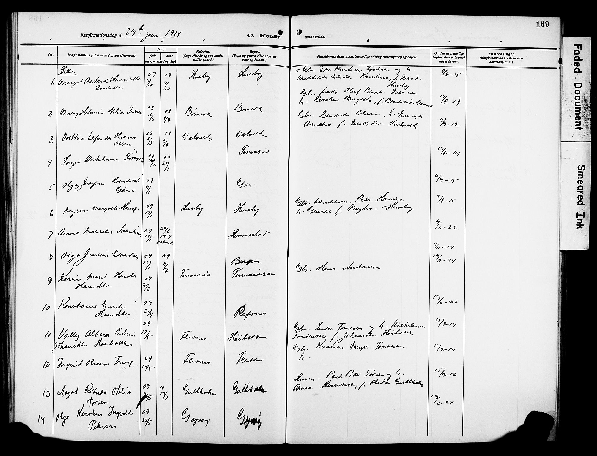 Kvæfjord sokneprestkontor, AV/SATØ-S-1323/G/Ga/Gab/L0006klokker: Parish register (copy) no. 6, 1912-1931, p. 169