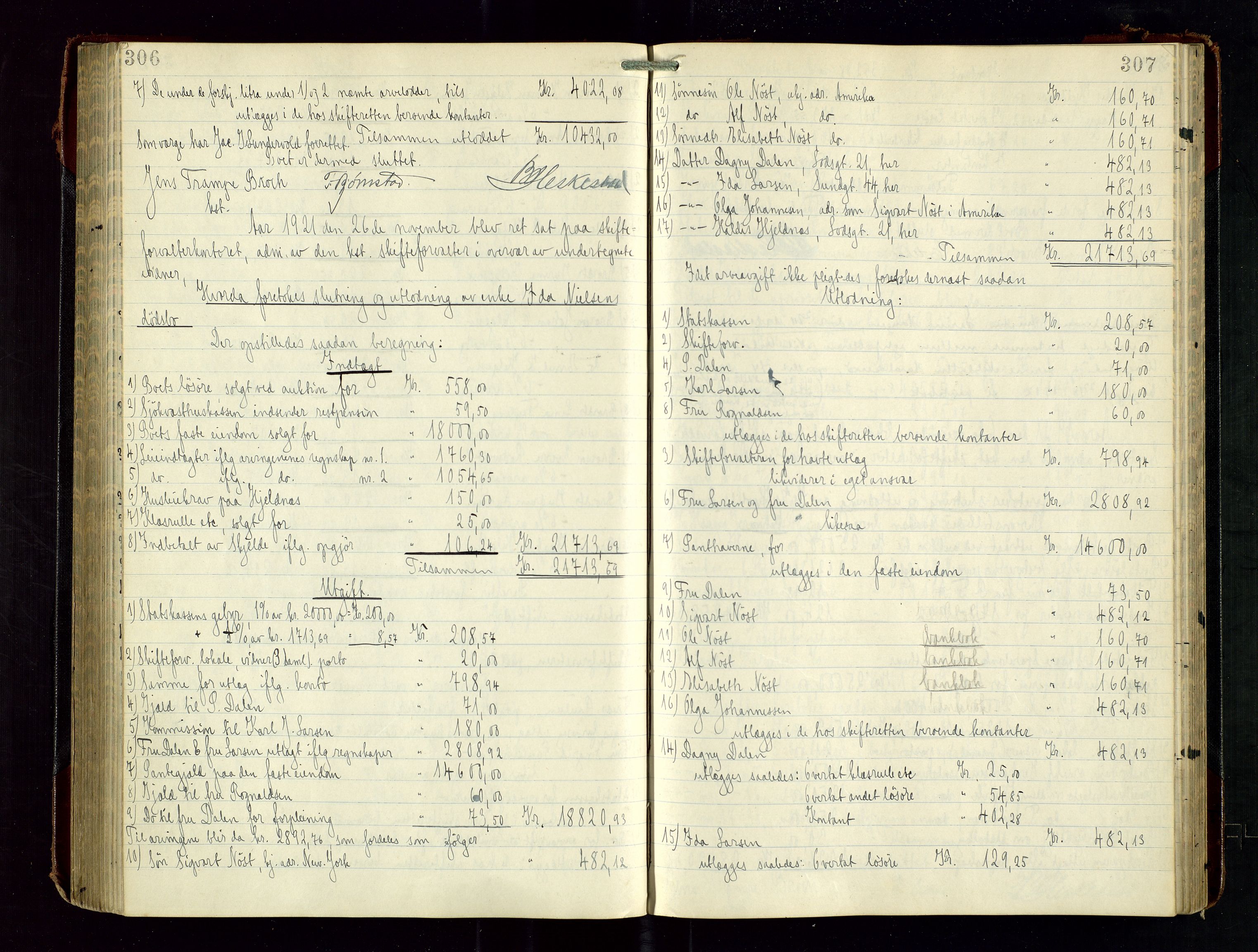 Haugesund tingrett, AV/SAST-A-101415/01/IV/IVD/L0003: Skifteutlodningsprotokoll, med register, 1915-1924, p. 306-307