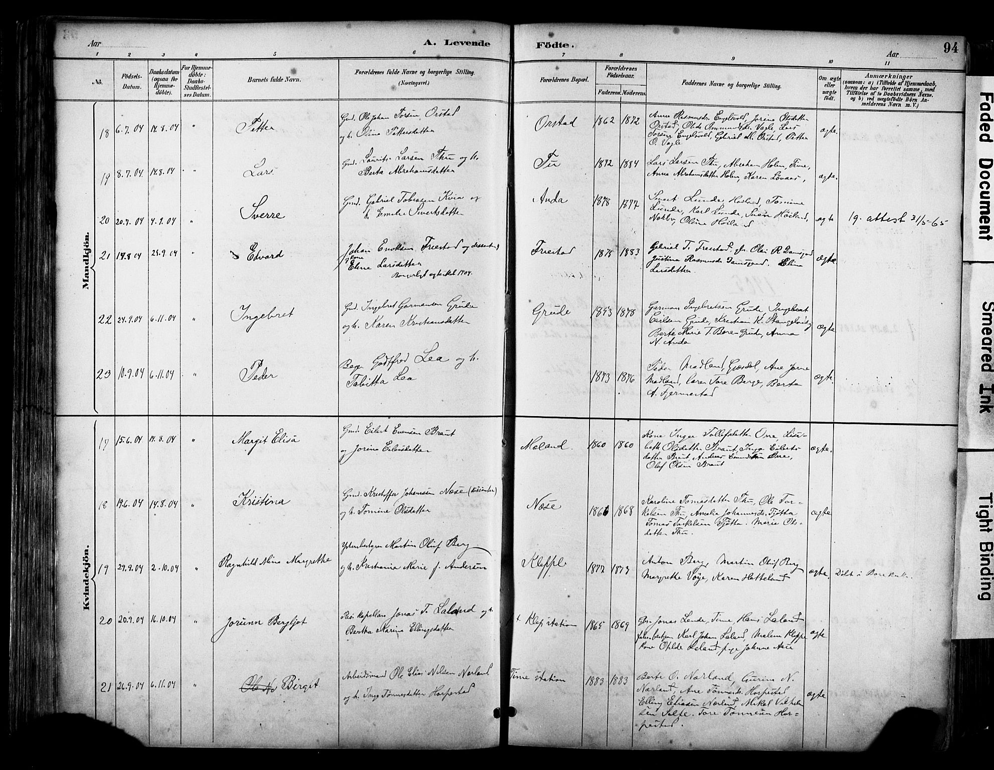 Klepp sokneprestkontor, AV/SAST-A-101803/001/3/30BA/L0009: Parish register (official) no. A 7, 1886-1915, p. 94