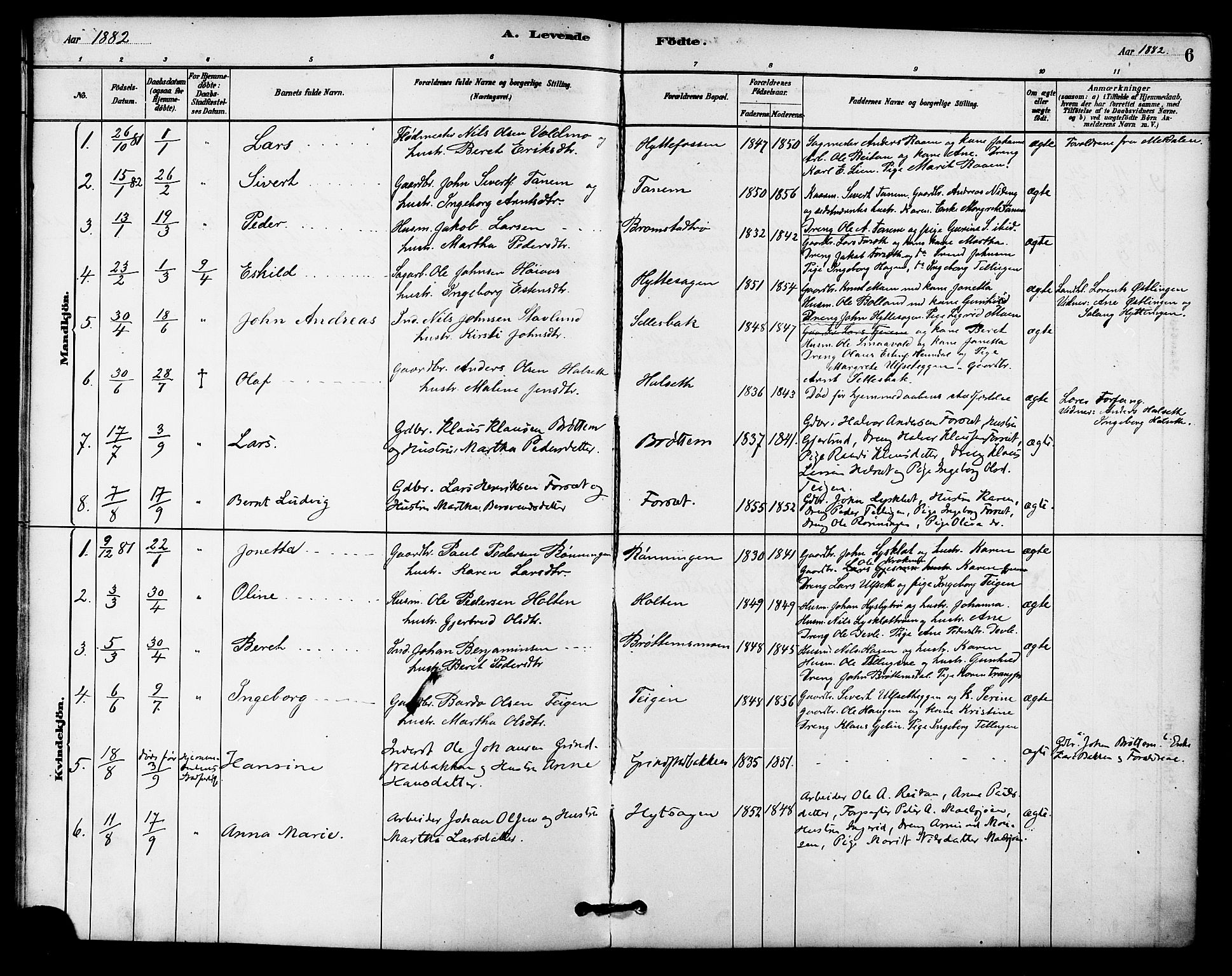 Ministerialprotokoller, klokkerbøker og fødselsregistre - Sør-Trøndelag, SAT/A-1456/618/L0444: Parish register (official) no. 618A07, 1880-1898, p. 6