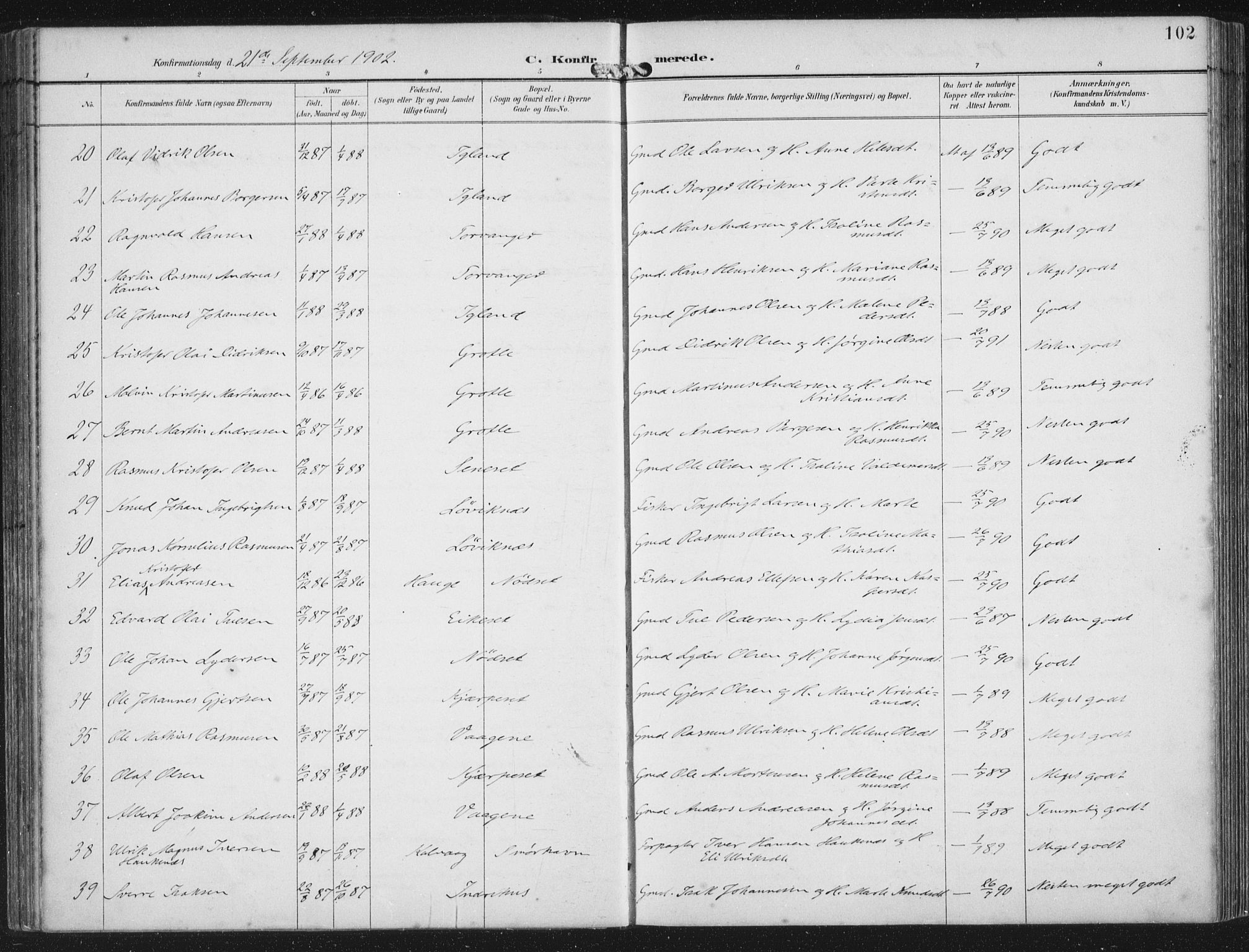 Bremanger sokneprestembete, AV/SAB-A-82201/H/Haa/Haab/L0002: Parish register (official) no. B  2, 1896-1908, p. 102