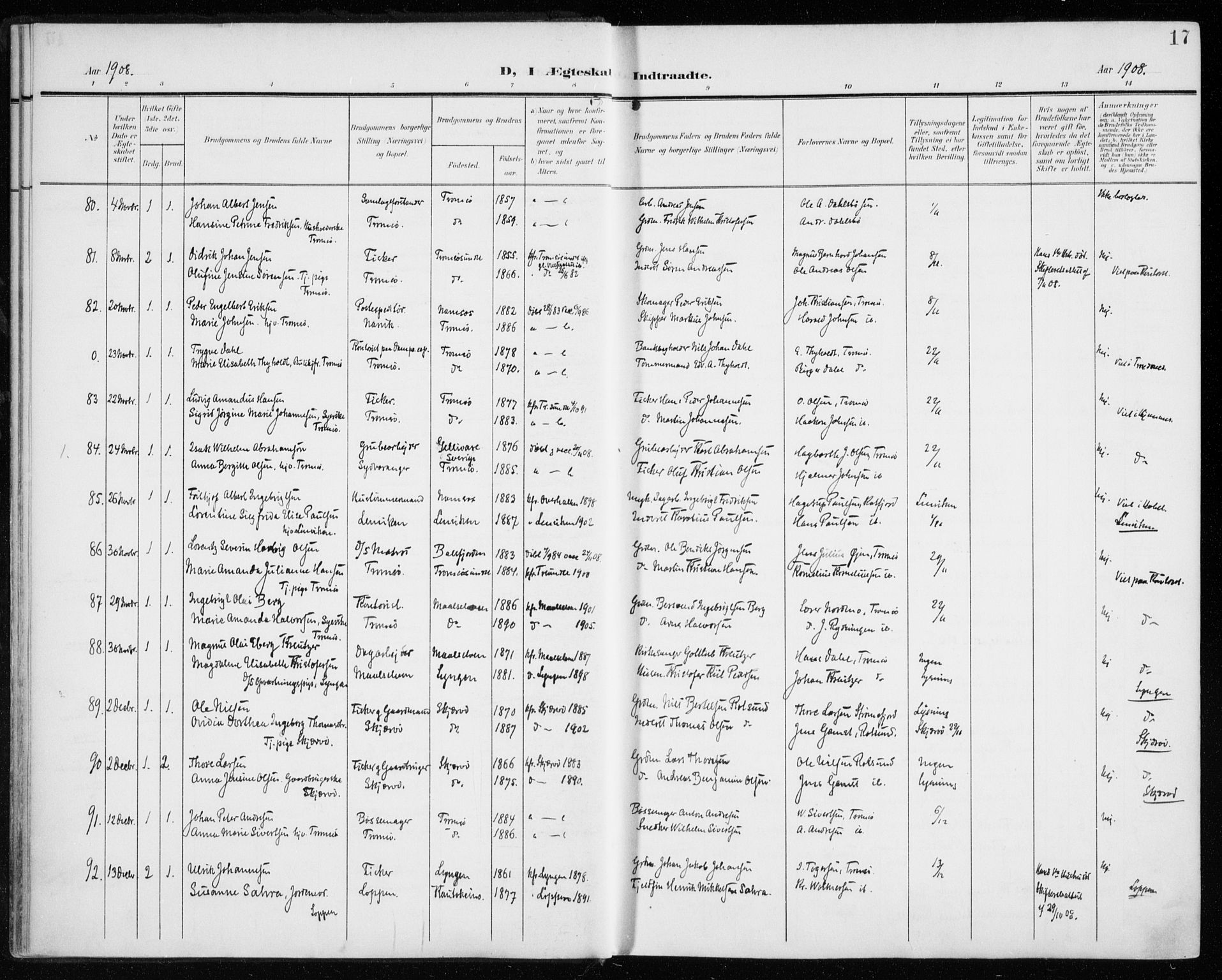 Tromsø sokneprestkontor/stiftsprosti/domprosti, SATØ/S-1343/G/Ga/L0018kirke: Parish register (official) no. 18, 1907-1917, p. 17