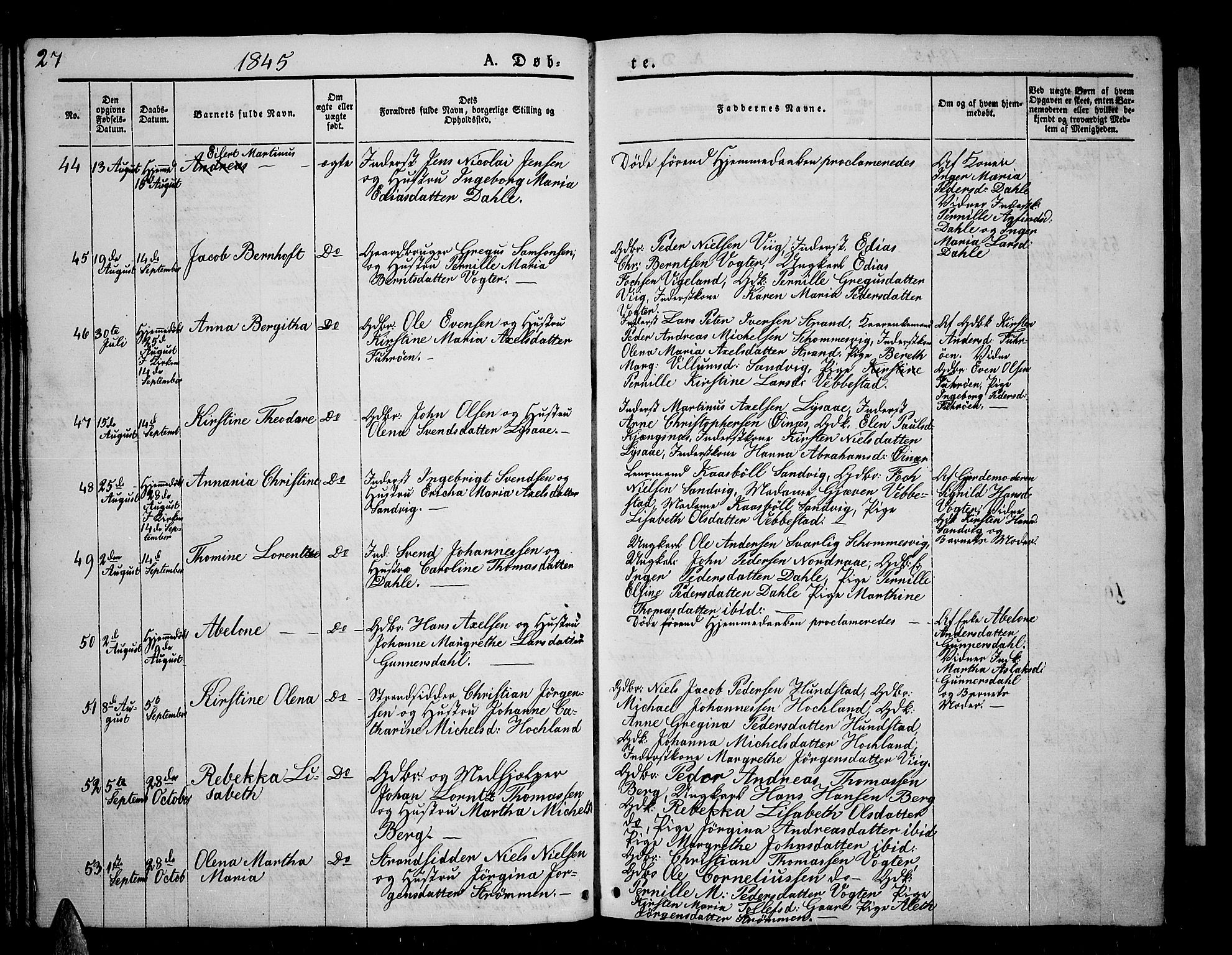 Kvæfjord sokneprestkontor, AV/SATØ-S-1323/G/Ga/Gab/L0002klokker: Parish register (copy) no. 2, 1841-1855, p. 27