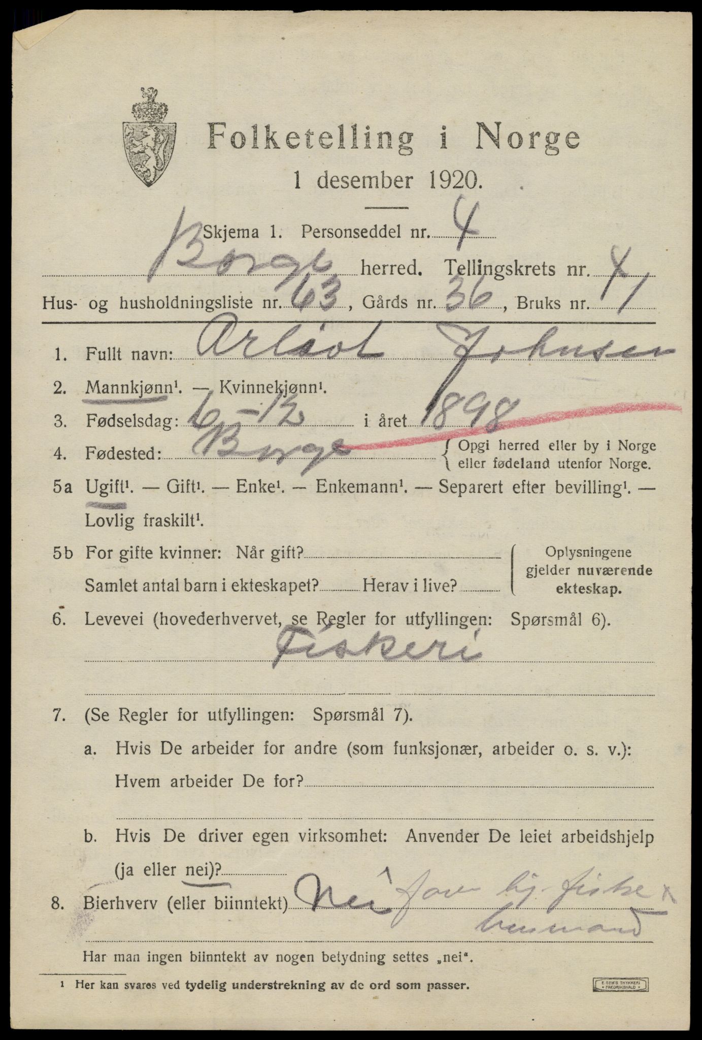 SAT, 1920 census for Borge, 1920, p. 5065