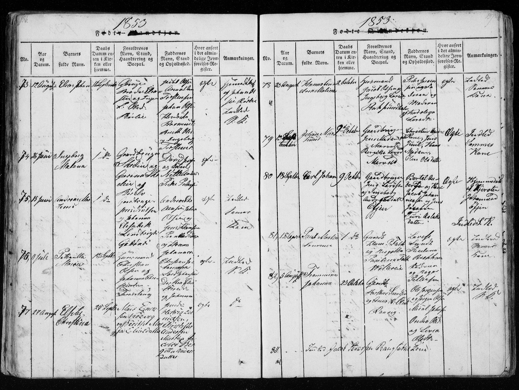 Ministerialprotokoller, klokkerbøker og fødselsregistre - Nordland, AV/SAT-A-1459/801/L0026: Parish register (copy) no. 801C01, 1820-1855, p. 156-157