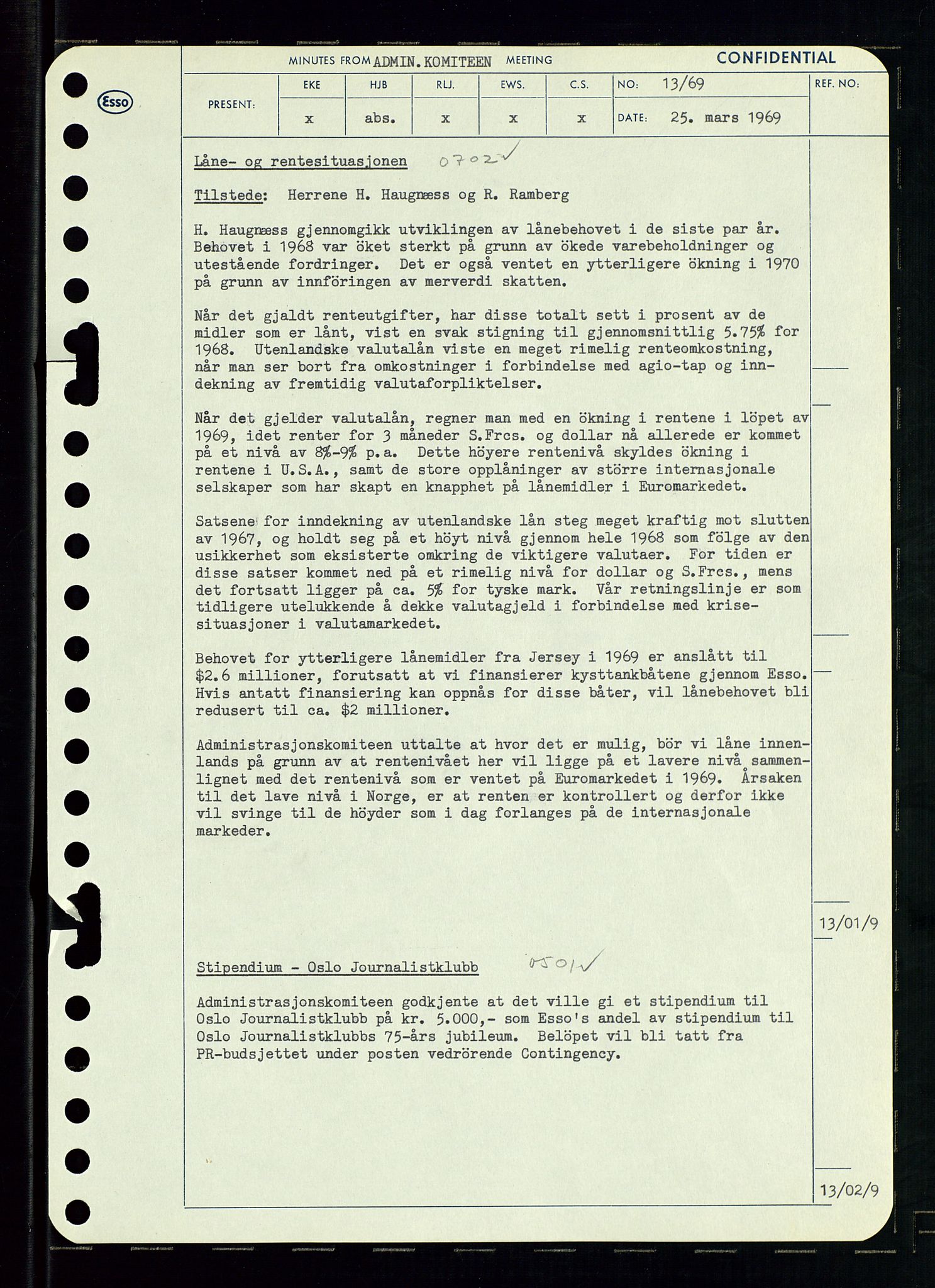 Pa 0982 - Esso Norge A/S, AV/SAST-A-100448/A/Aa/L0003/0001: Den administrerende direksjon Board minutes (styrereferater) og Bedriftforsamlingsprotokoll / Den administrerende direksjon Board minutes (styrereferater), 1969, p. 66