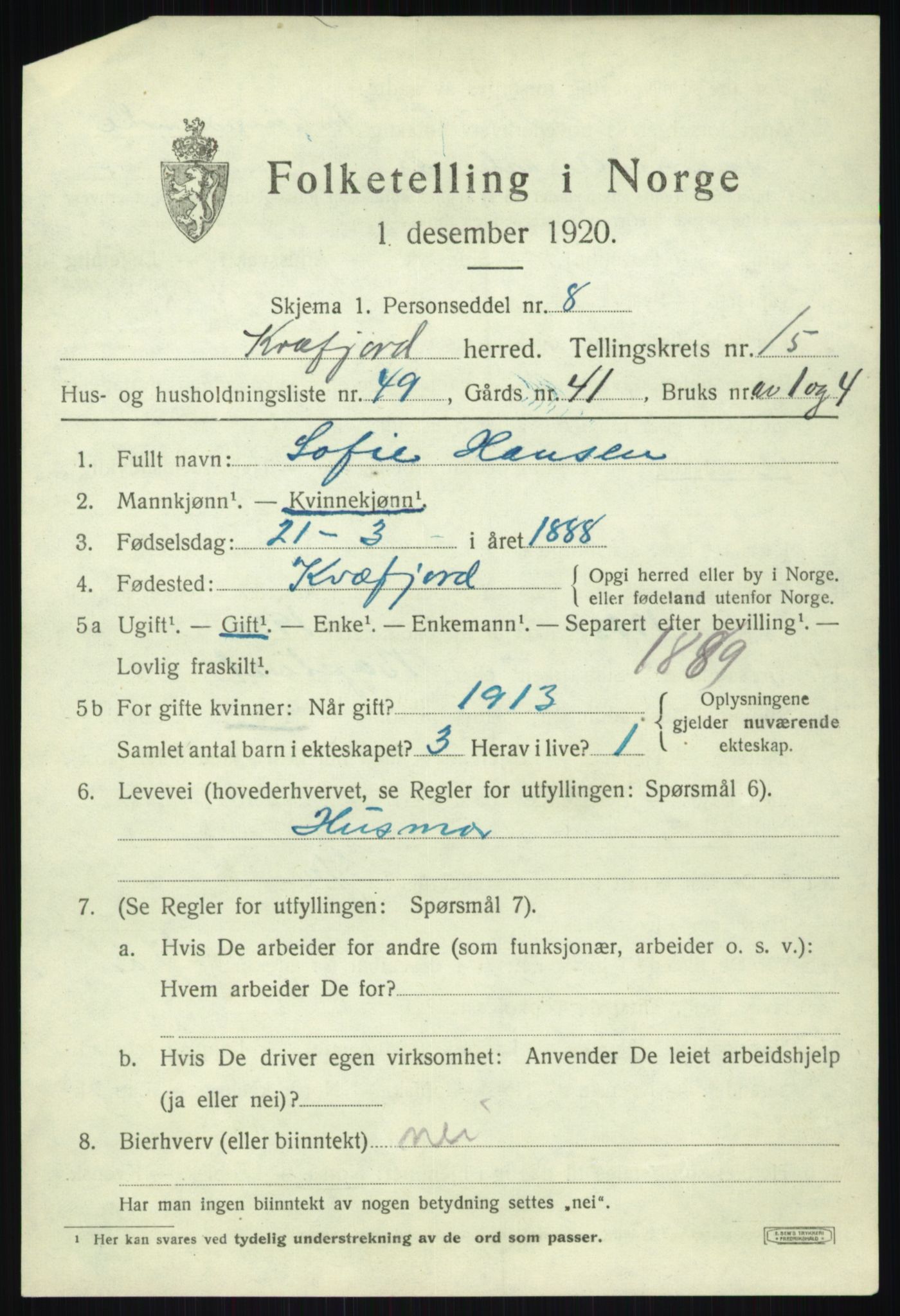 SATØ, 1920 census for Kvæfjord, 1920, p. 7481