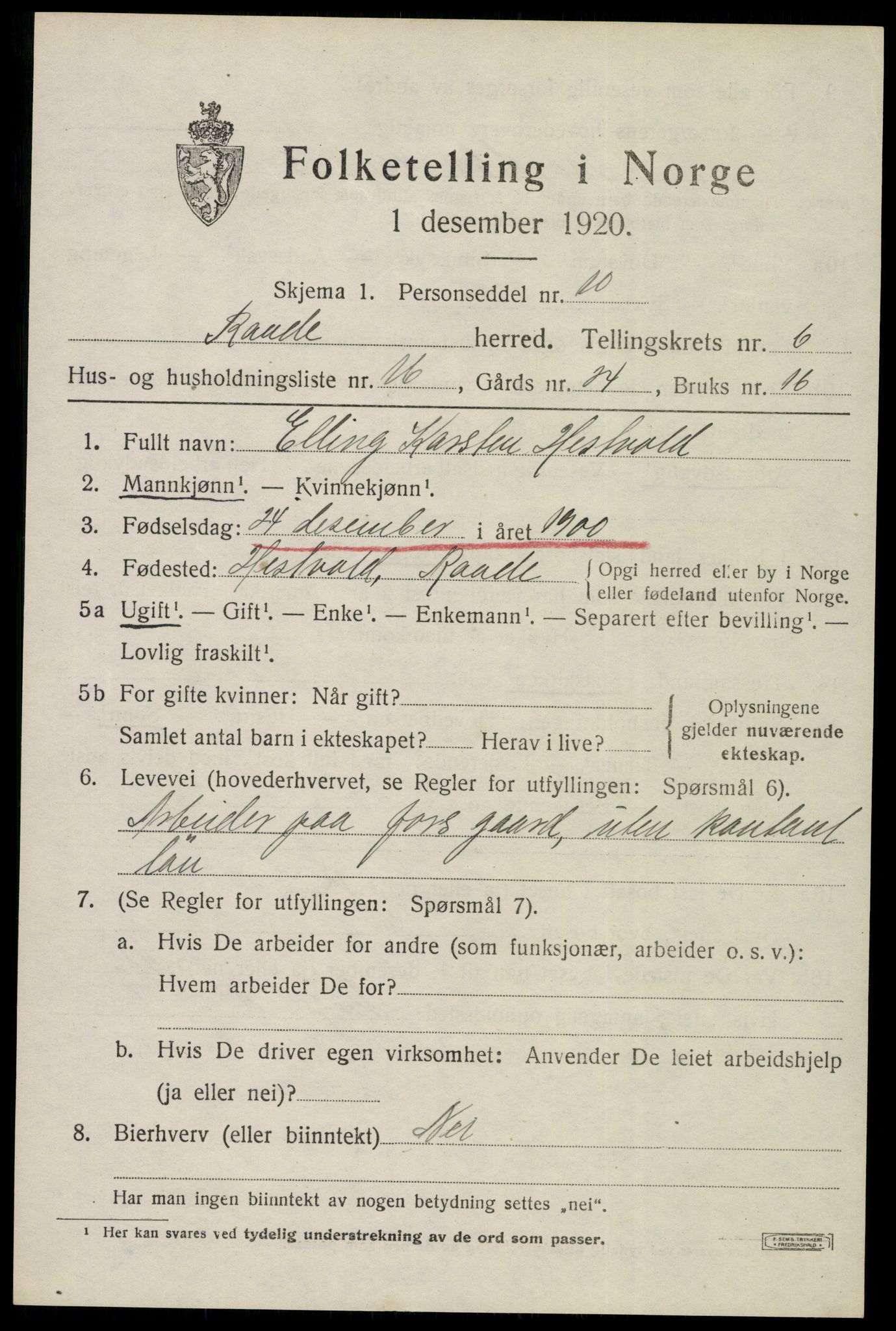 SAO, 1920 census for Råde, 1920, p. 5761