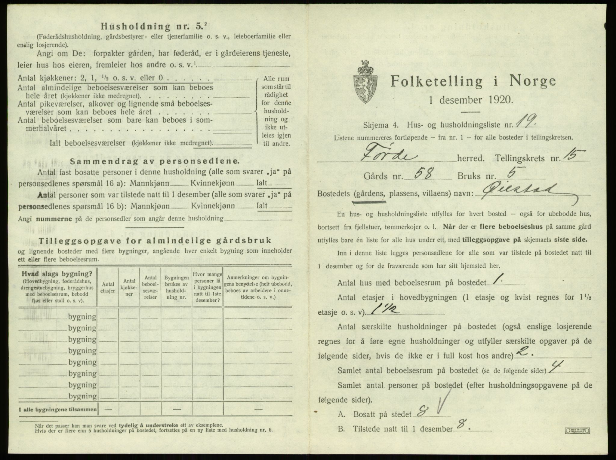 SAB, 1920 census for Førde, 1920, p. 801