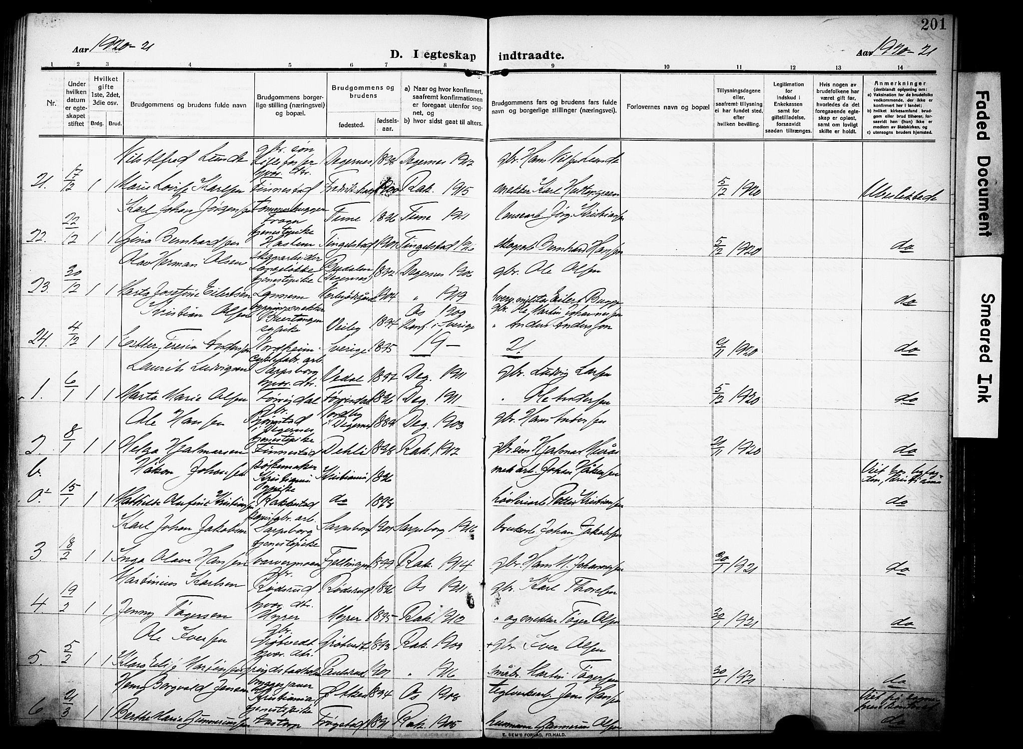 Rakkestad prestekontor Kirkebøker, AV/SAO-A-2008/F/Fa/L0015: Parish register (official) no. I 15, 1909-1922, p. 201