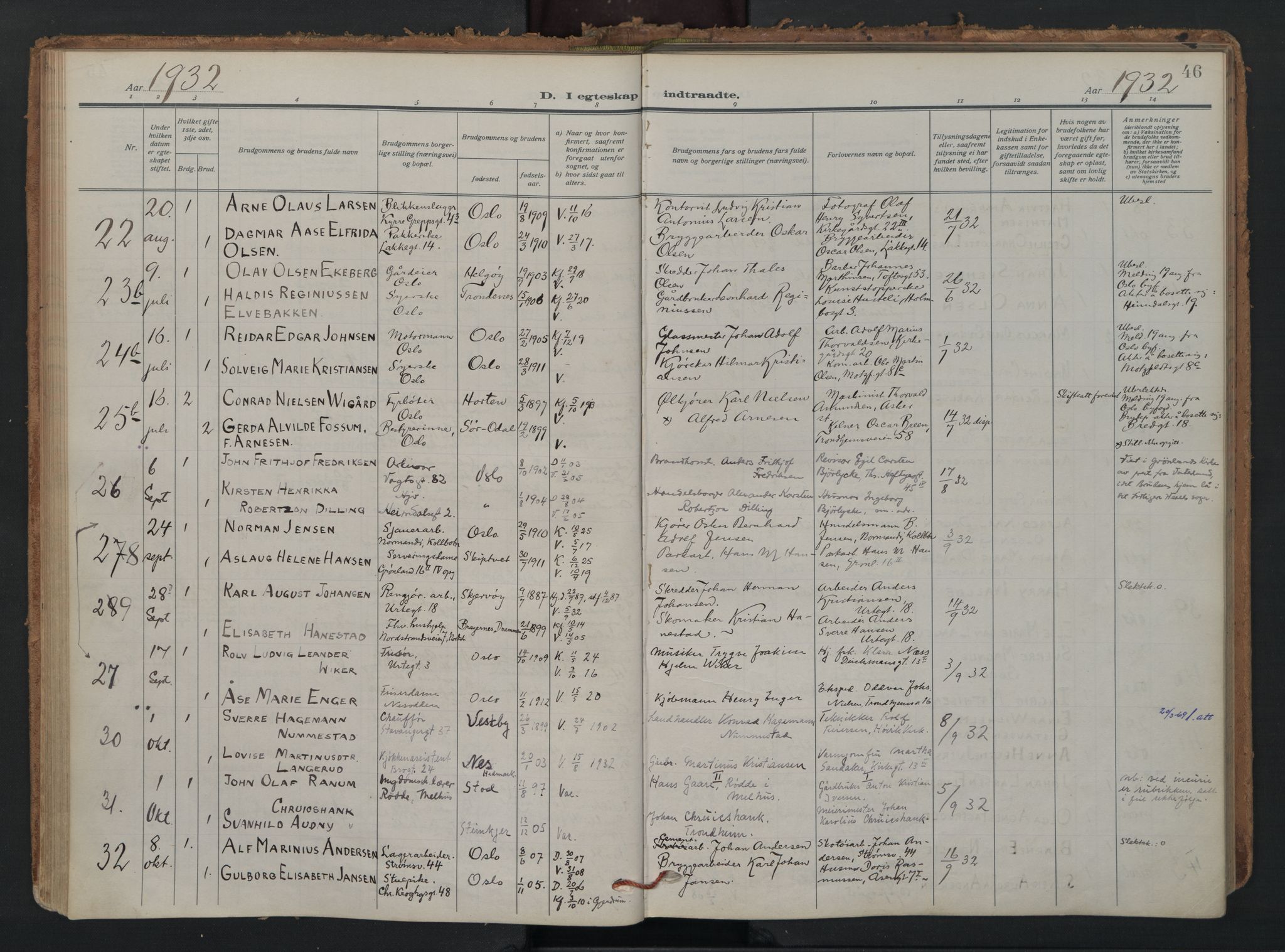 Vaterland prestekontor Kirkebøker, AV/SAO-A-10880/F/Fa/L0003: Parish register (official) no. 3, 1922-1944, p. 46