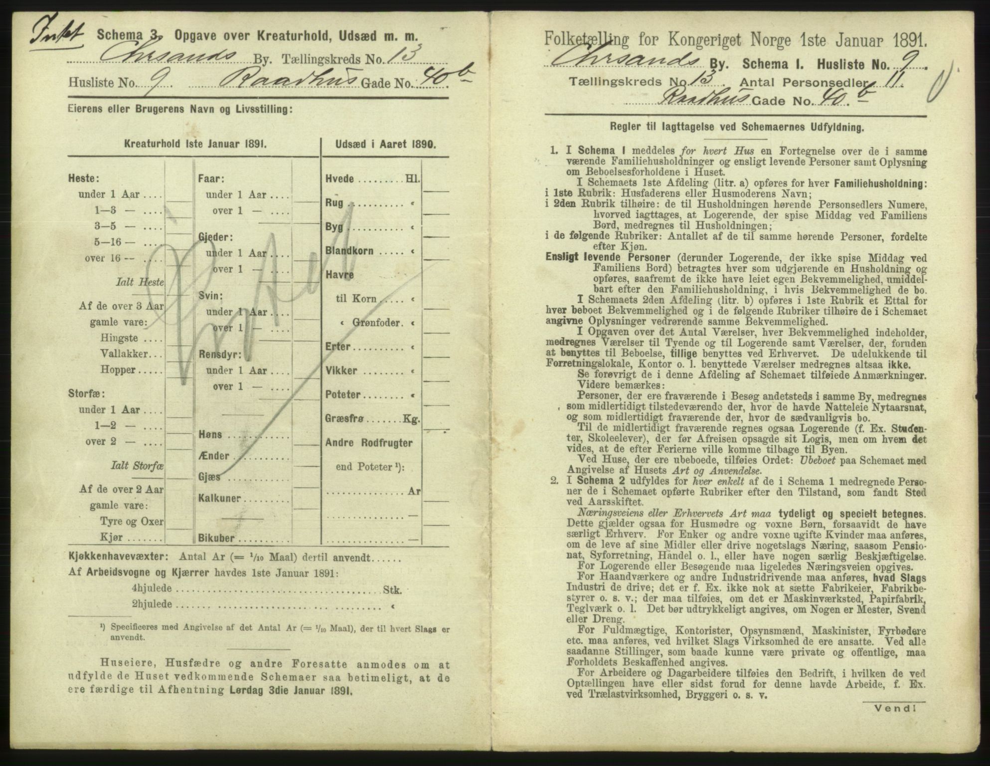 RA, 1891 census for 1001 Kristiansand, 1891, p. 884