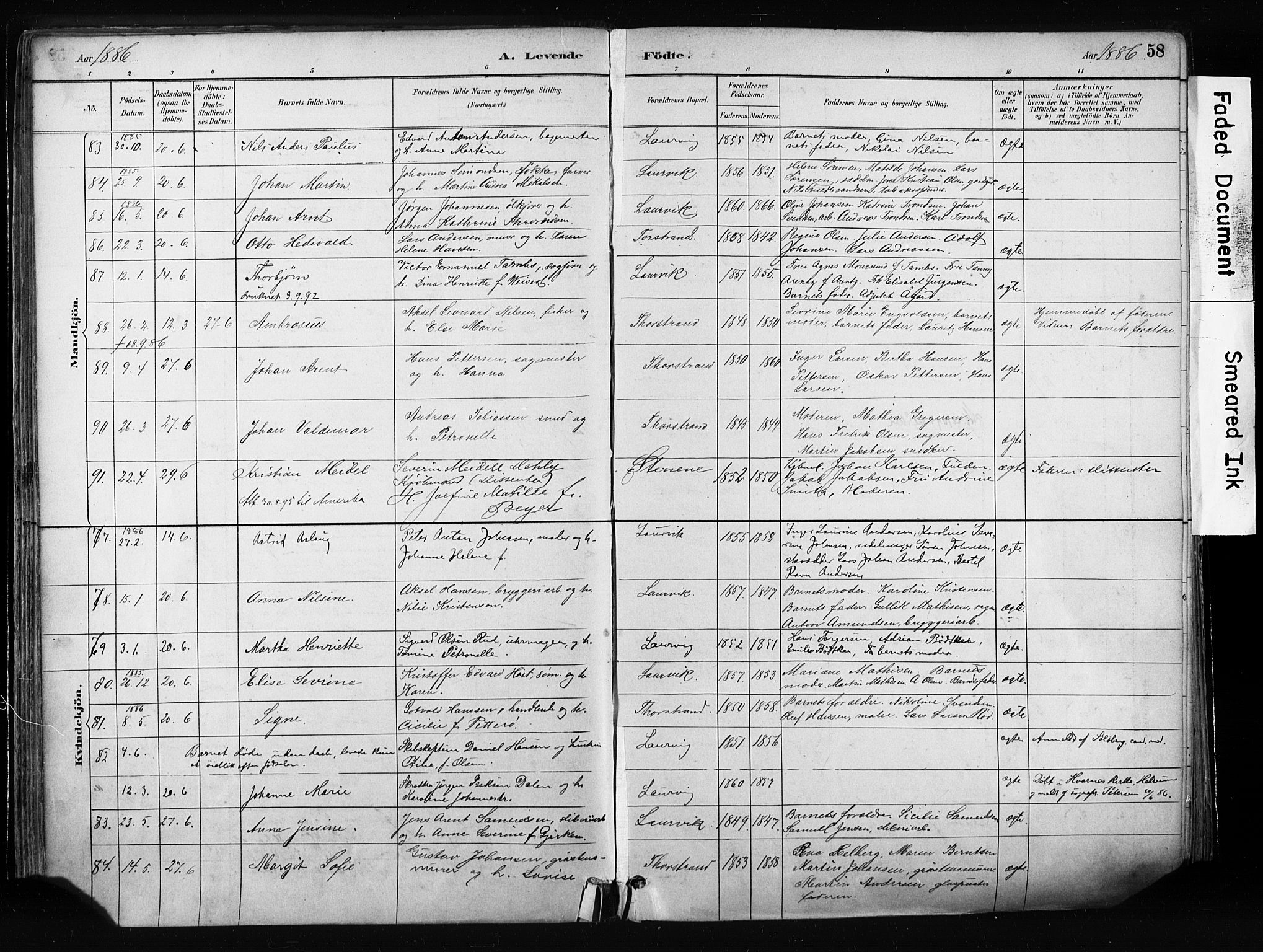 Larvik kirkebøker, SAKO/A-352/F/Fa/L0009: Parish register (official) no. I 9, 1884-1904, p. 58