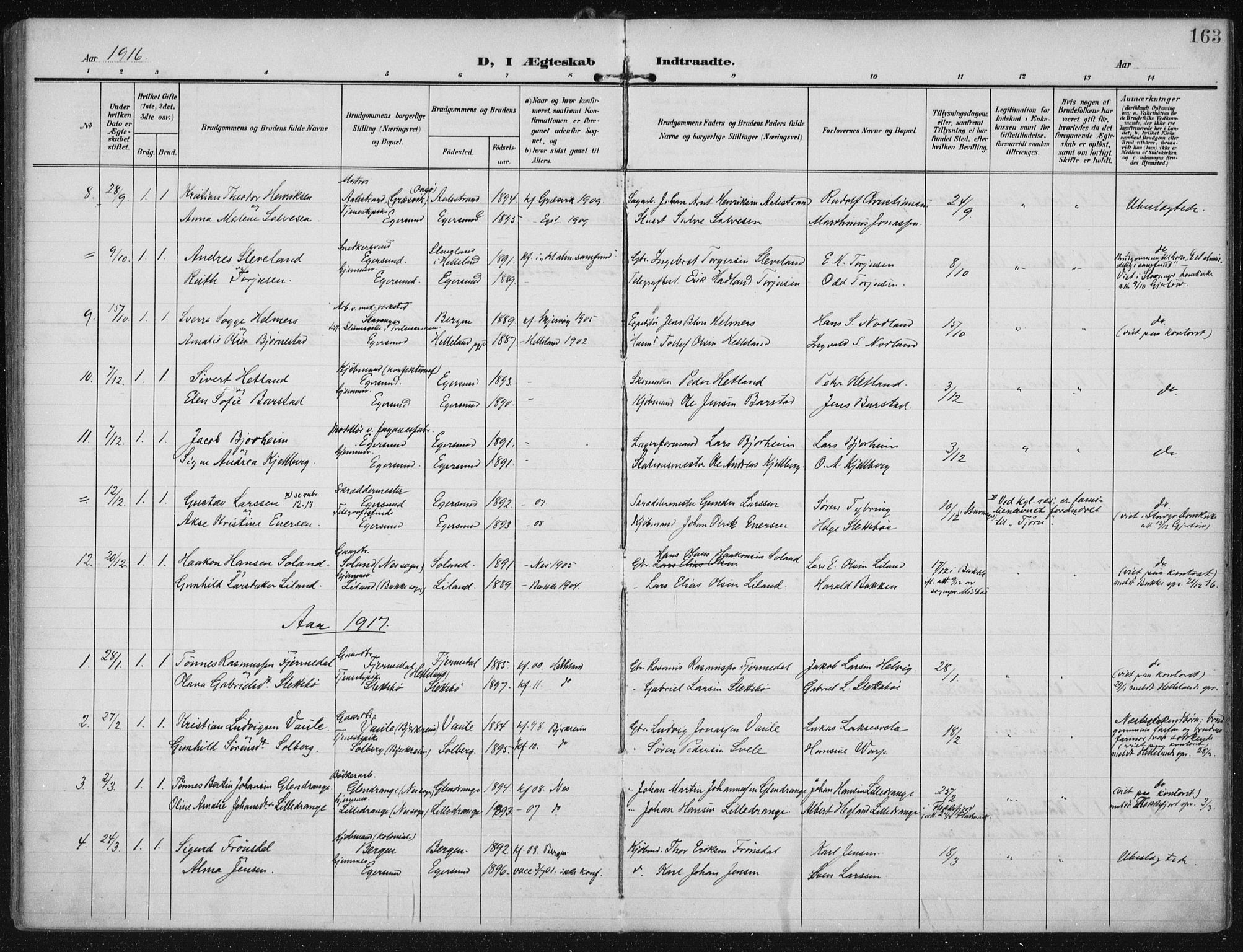 Eigersund sokneprestkontor, AV/SAST-A-101807/S08/L0022: Parish register (official) no. A 21, 1905-1928, p. 163