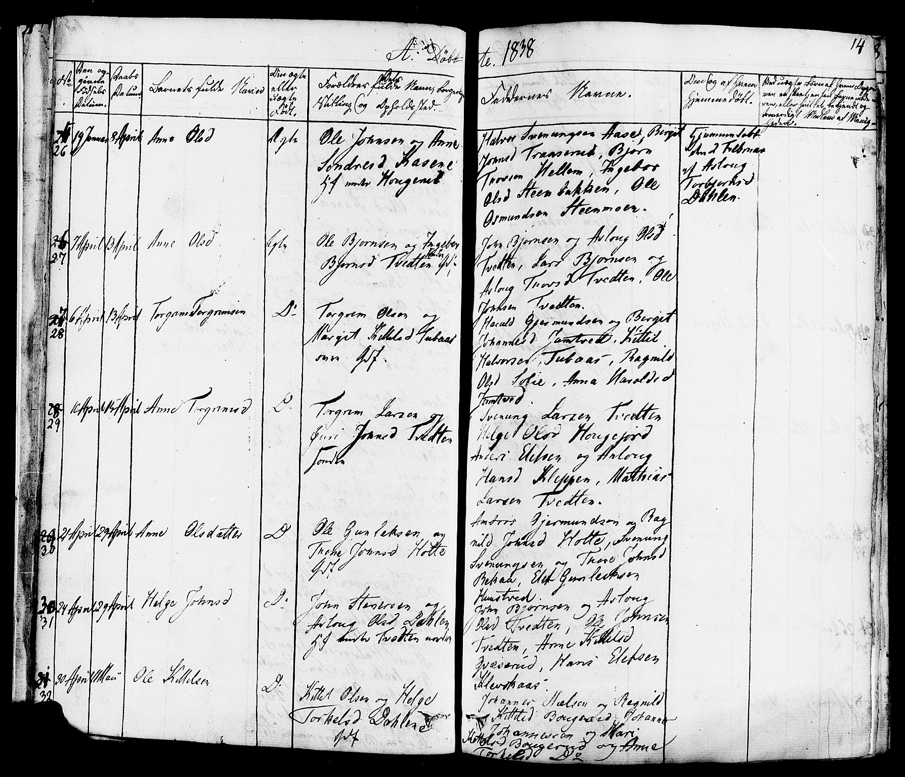 Heddal kirkebøker, AV/SAKO-A-268/F/Fa/L0006: Parish register (official) no. I 6, 1837-1854, p. 14