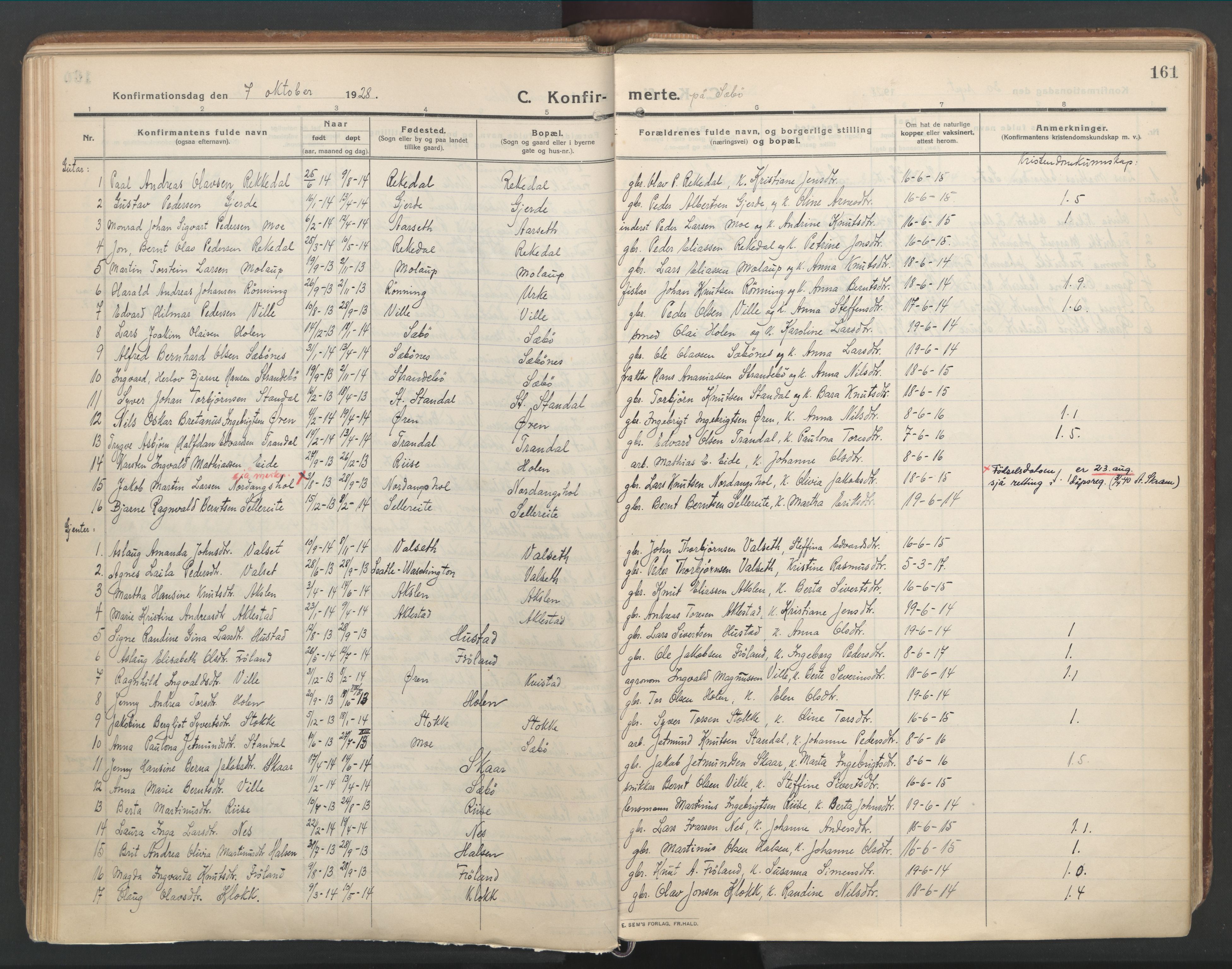 Ministerialprotokoller, klokkerbøker og fødselsregistre - Møre og Romsdal, SAT/A-1454/515/L0212: Parish register (official) no. 515A08, 1911-1935, p. 161