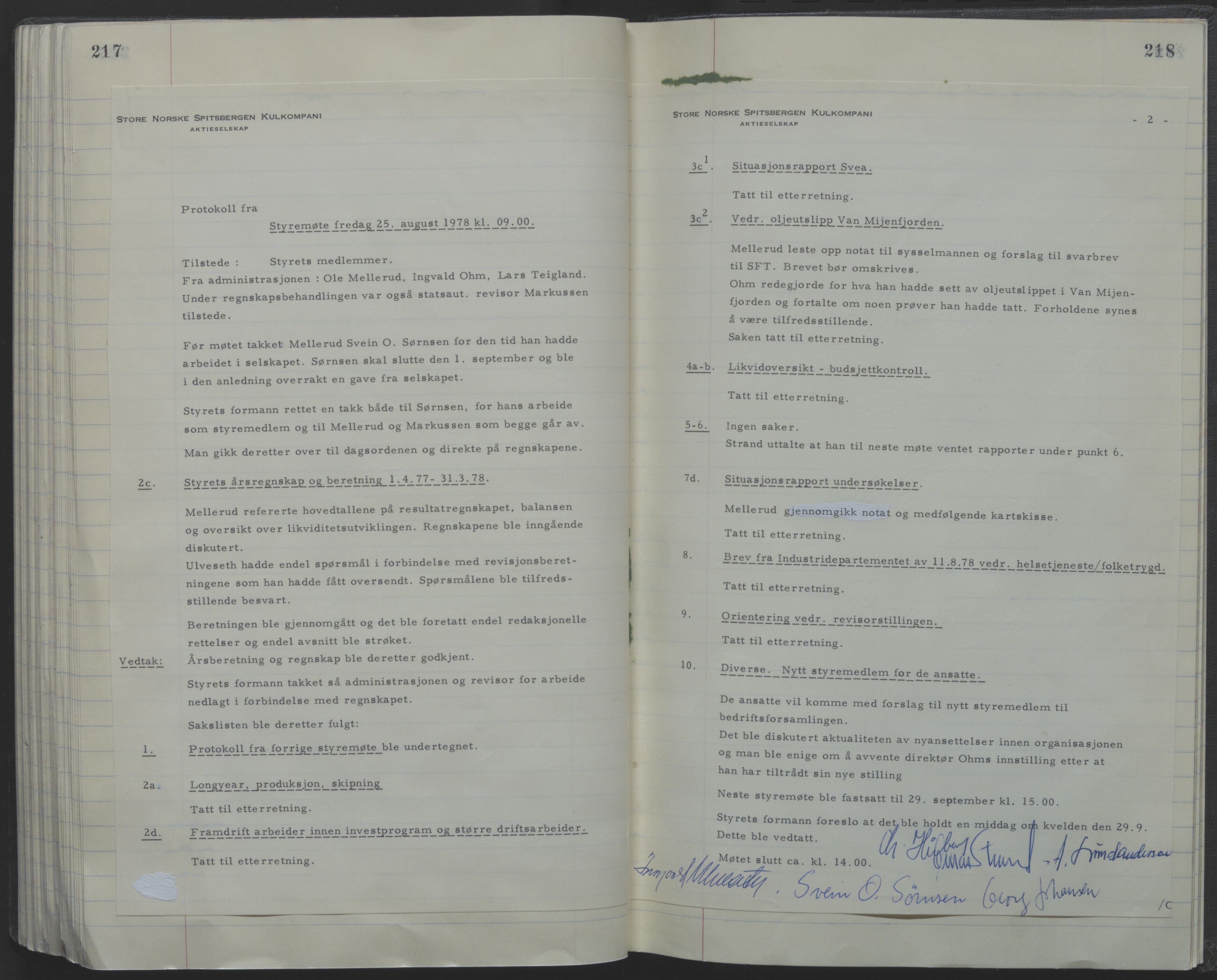 Store Norske Spitsbergen Kulkompani A/S, AV/SATØ-P-0073/09/A/Ab/Aba/L0001: Styreprotokoll 6, 1970-1979, p. 217-218