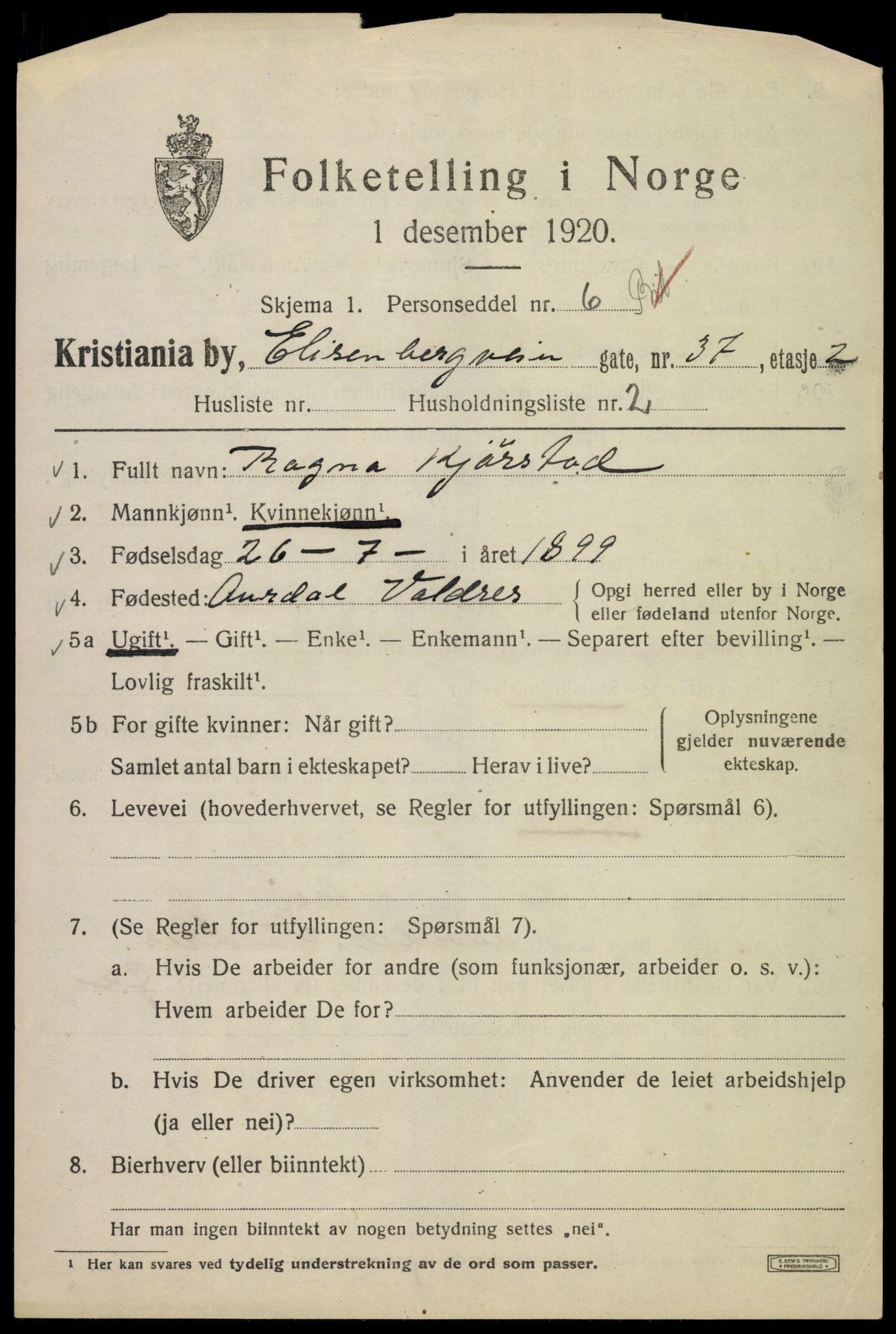 SAO, 1920 census for Kristiania, 1920, p. 215027