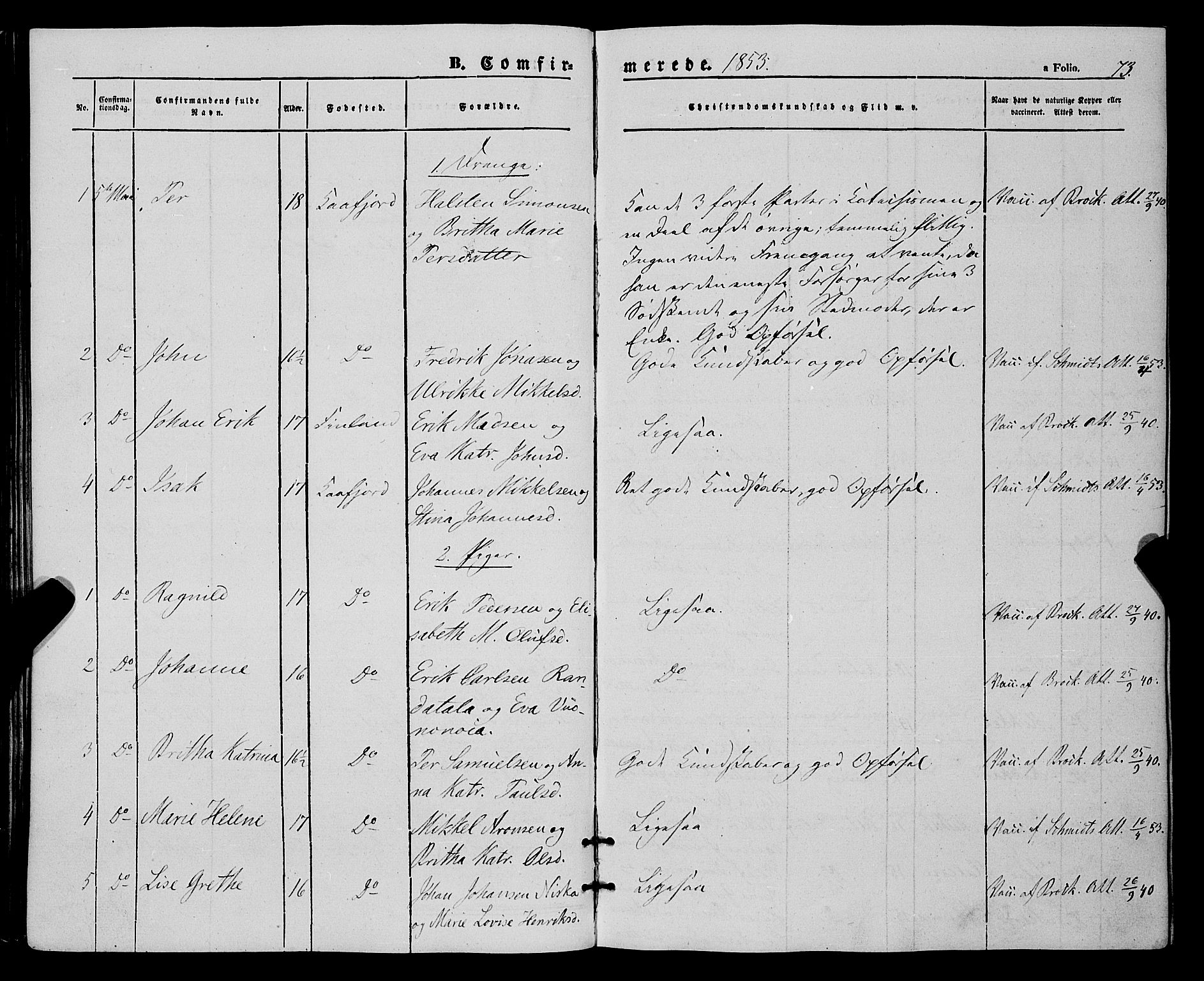 Talvik sokneprestkontor, SATØ/S-1337/H/Ha/L0016kirke: Parish register (official) no. 16, 1847-1857, p. 73