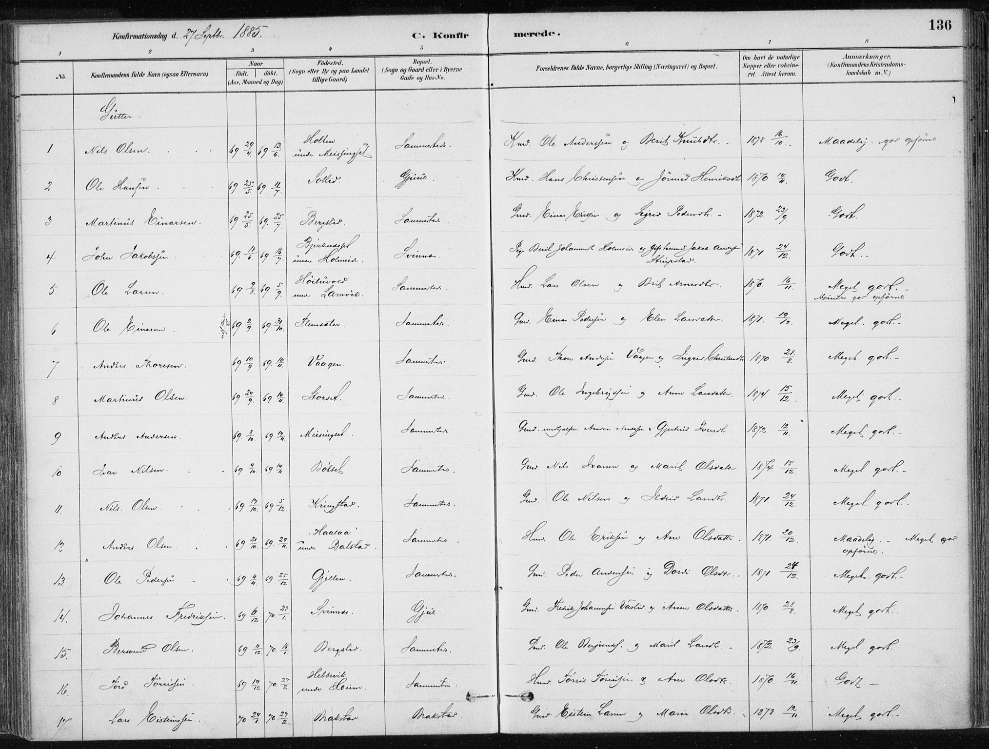 Ministerialprotokoller, klokkerbøker og fødselsregistre - Møre og Romsdal, SAT/A-1454/586/L0987: Parish register (official) no. 586A13, 1879-1892, p. 136