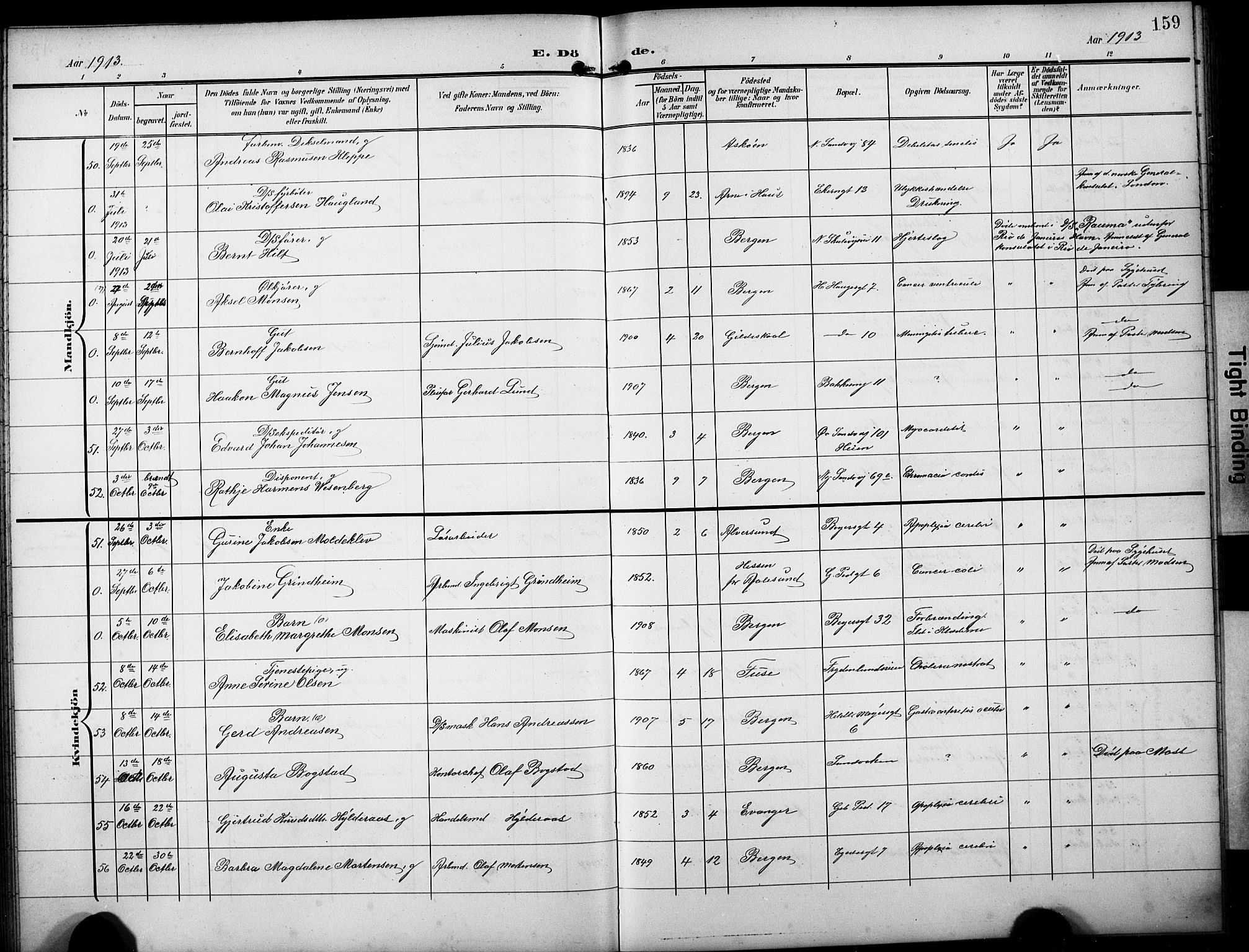 Sandviken Sokneprestembete, SAB/A-77601/H/Hb/L0017: Parish register (copy) no. E 1, 1903-1926, p. 159