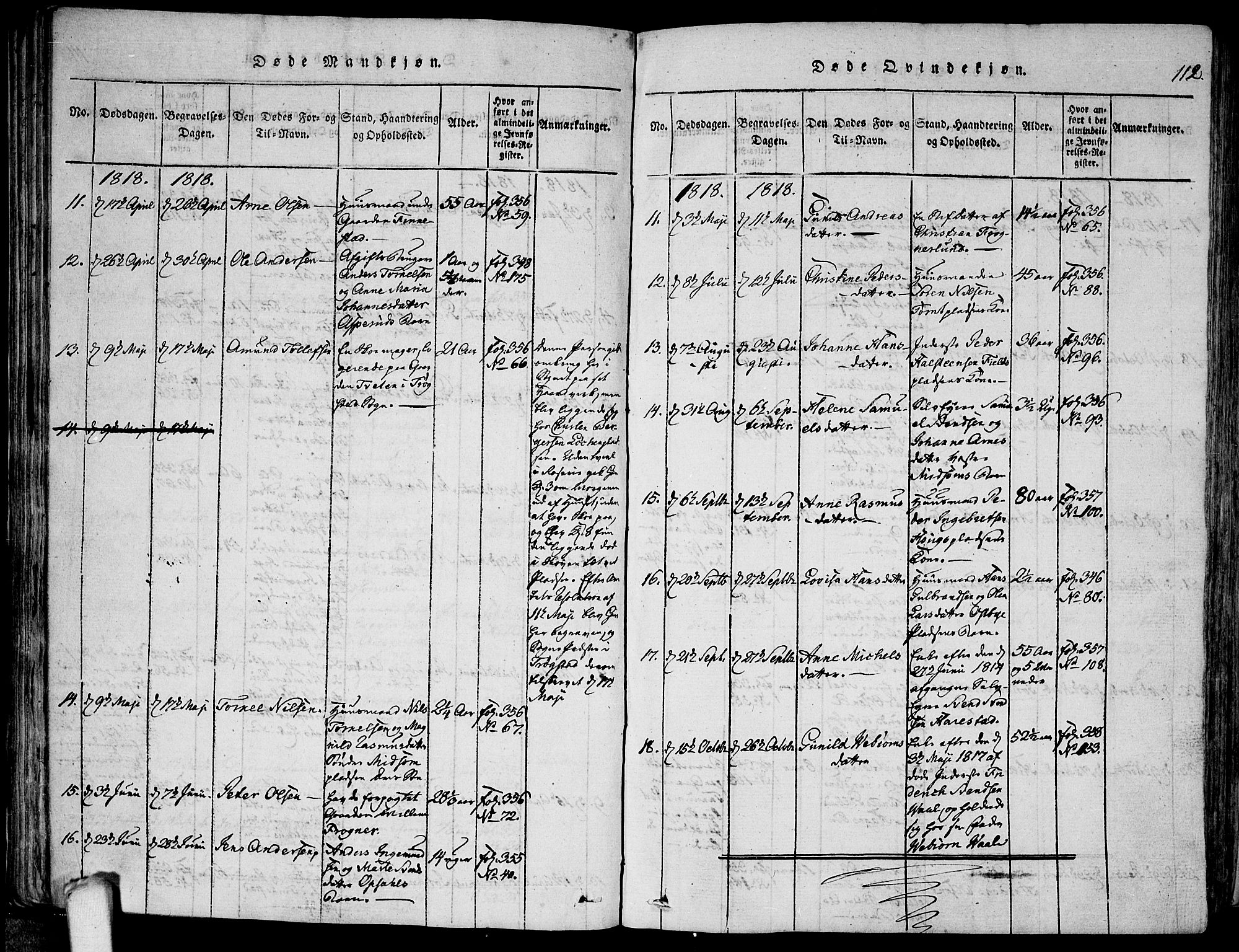 Kråkstad prestekontor Kirkebøker, AV/SAO-A-10125a/F/Fa/L0003: Parish register (official) no. I 3, 1813-1824, p. 112